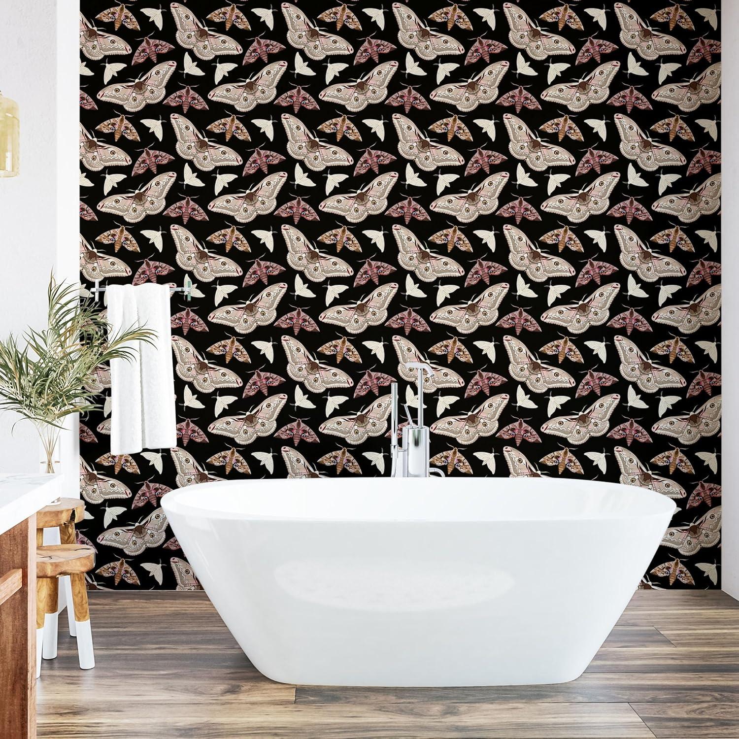 imageAmbesonne Duck Peel amp Stick Wallpaper for Home Aquarelle Look Flying Birds on Dark Jungle Tone Leafy Flowers Pattern Back SelfAdhesive Living Room Kitchen Accent 13 x 36 Dark Indigo MulticolorWarm Taupe Dark Grey Rose