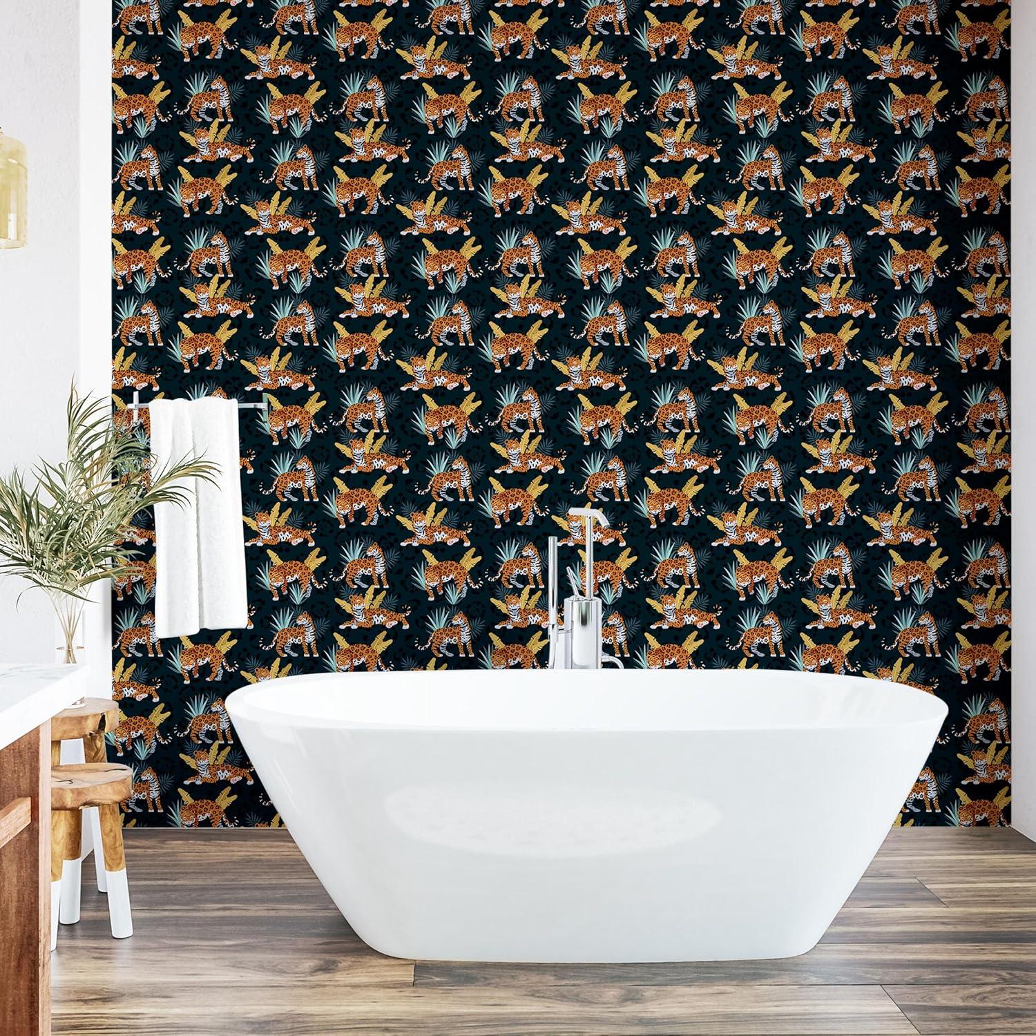 imageAmbesonne Duck Peel amp Stick Wallpaper for Home Aquarelle Look Flying Birds on Dark Jungle Tone Leafy Flowers Pattern Back SelfAdhesive Living Room Kitchen Accent 13 x 36 Dark Indigo MulticolorMarigold Dark Teal Blue