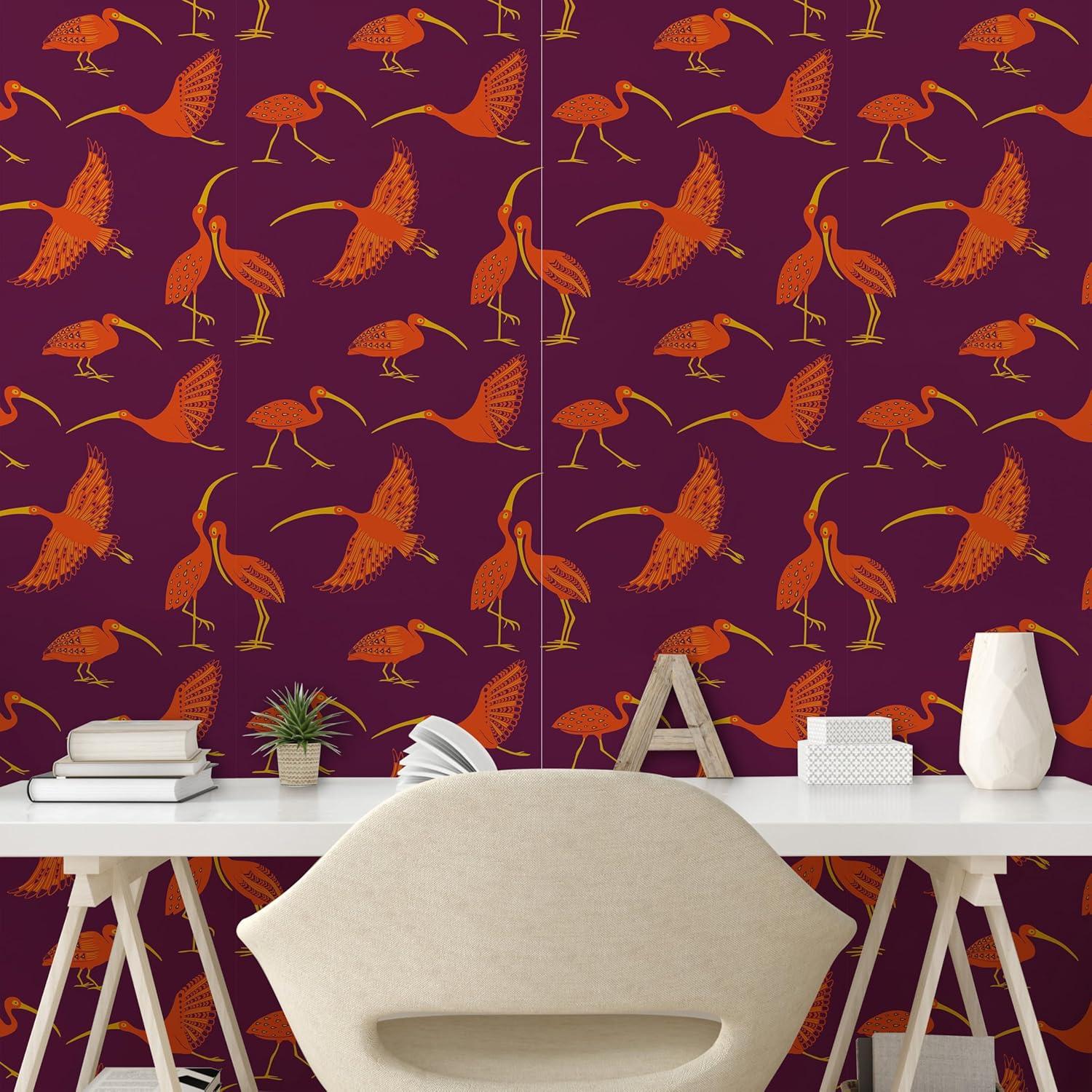 imageAmbesonne Duck Peel amp Stick Wallpaper for Home Aquarelle Look Flying Birds on Dark Jungle Tone Leafy Flowers Pattern Back SelfAdhesive Living Room Kitchen Accent 13 x 36 Dark Indigo MulticolorMagenta Vermilion Yellow