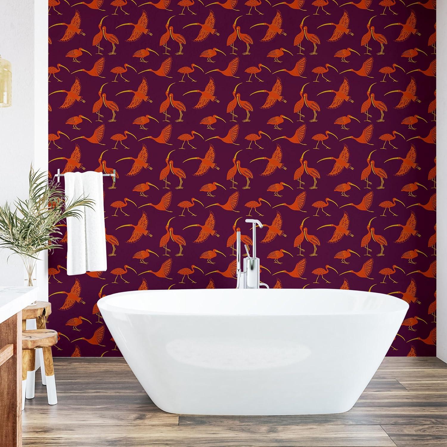 imageAmbesonne Duck Peel amp Stick Wallpaper for Home Aquarelle Look Flying Birds on Dark Jungle Tone Leafy Flowers Pattern Back SelfAdhesive Living Room Kitchen Accent 13 x 36 Dark Indigo MulticolorMagenta Vermilion Yellow