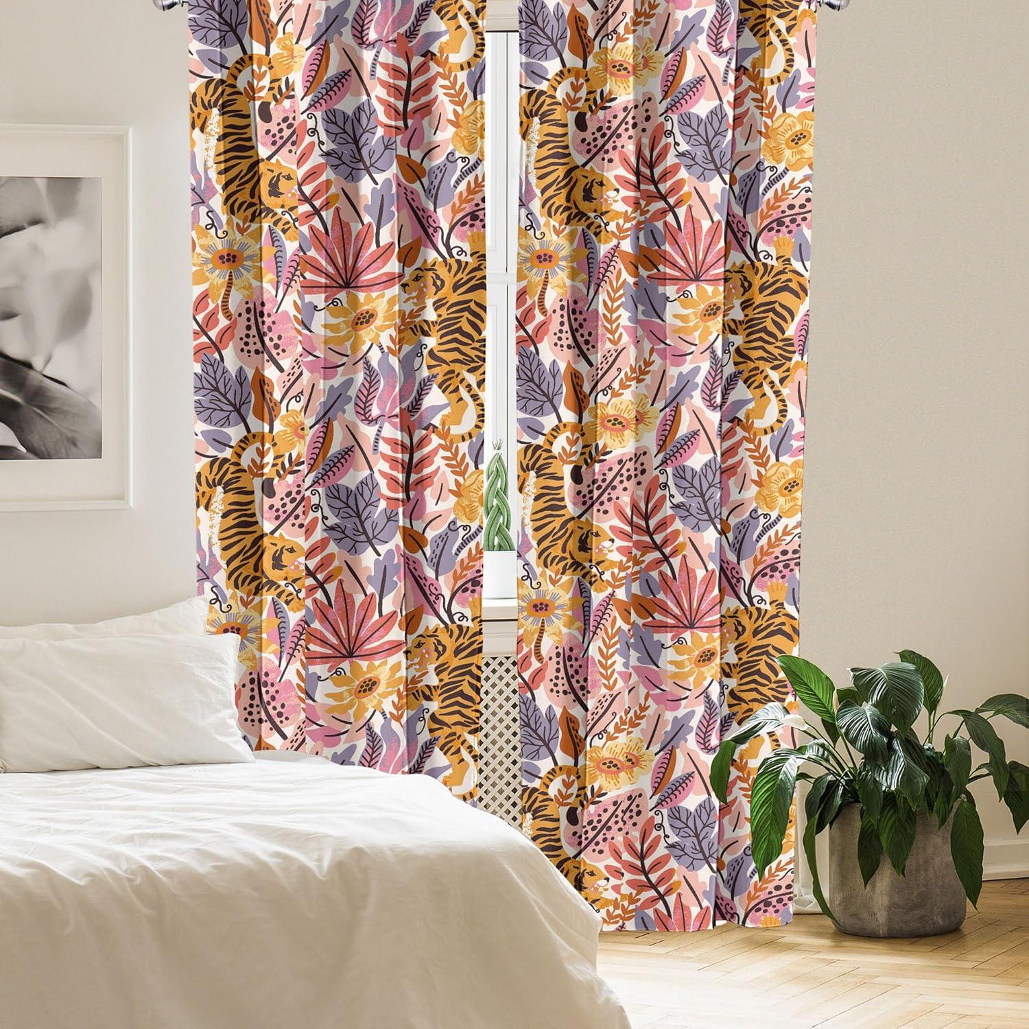 imageAmbesonne Exotic Boho Curtains Simple Design Modern Linear Flamingo Pattern with Leaves Neutral Art Window Treatments 2 Panel Set for Living Room Bedroom Pair of 28 x 63 Pale Azure Blue CoralCoral Marigold Pale Pink