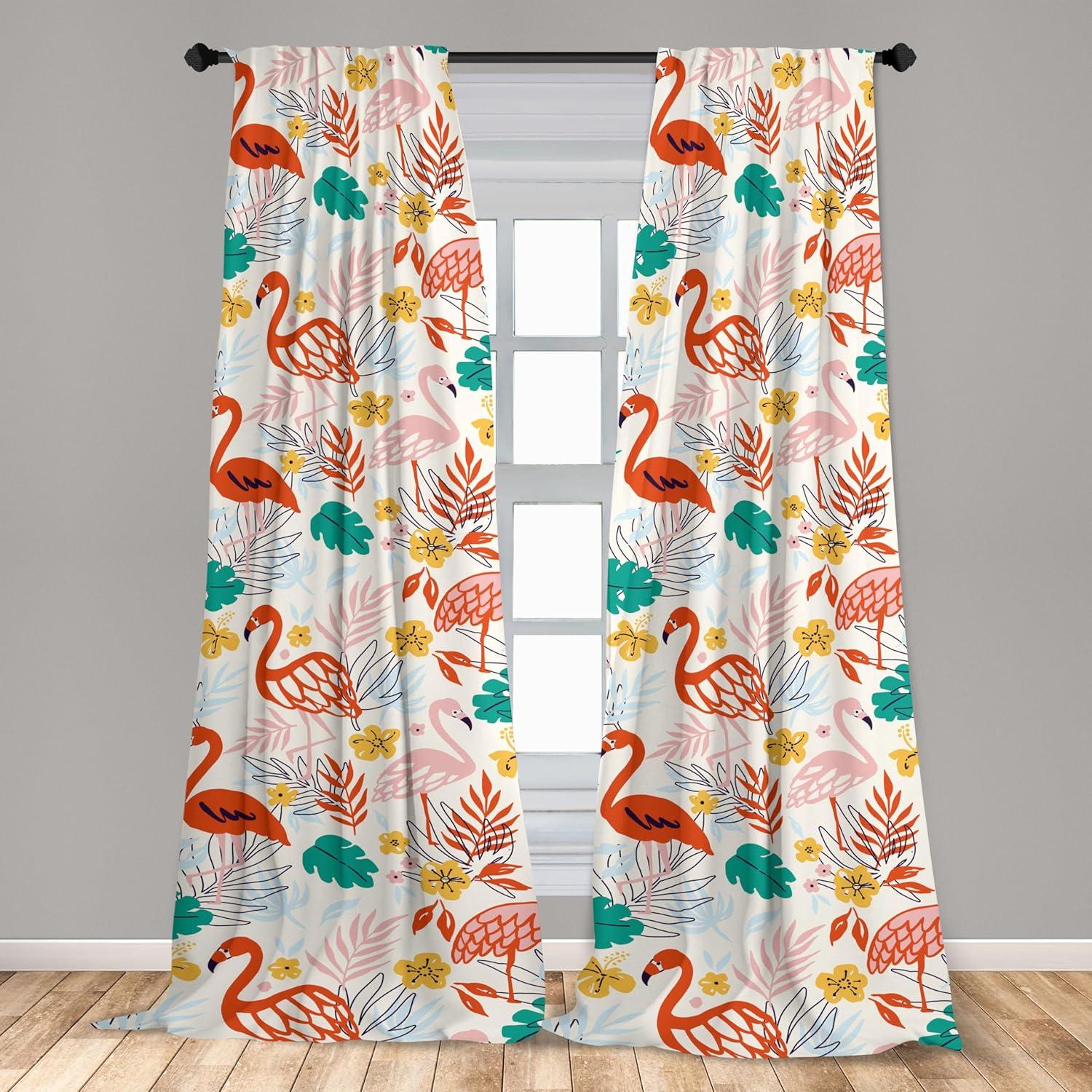 imageAmbesonne Exotic Boho Curtains Simple Design Modern Linear Flamingo Pattern with Leaves Neutral Art Window Treatments 2 Panel Set for Living Room Bedroom Pair of 28 x 63 Pale Azure Blue CoralDark Pink Jade Green
