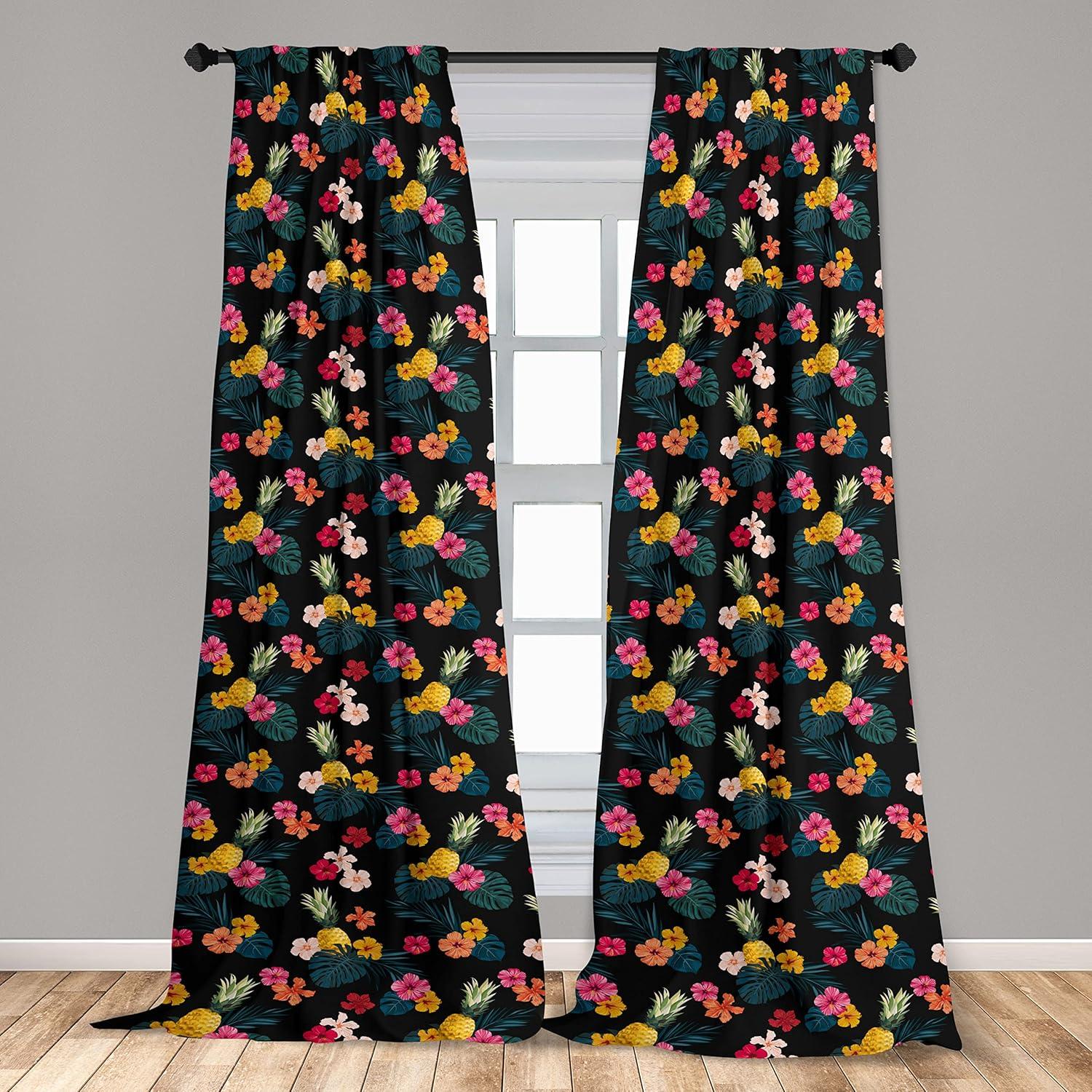 imageAmbesonne Exotic Boho Curtains Simple Design Modern Linear Flamingo Pattern with Leaves Neutral Art Window Treatments 2 Panel Set for Living Room Bedroom Pair of 28 x 63 Pale Azure Blue CoralSea Blue Magenta Mustard