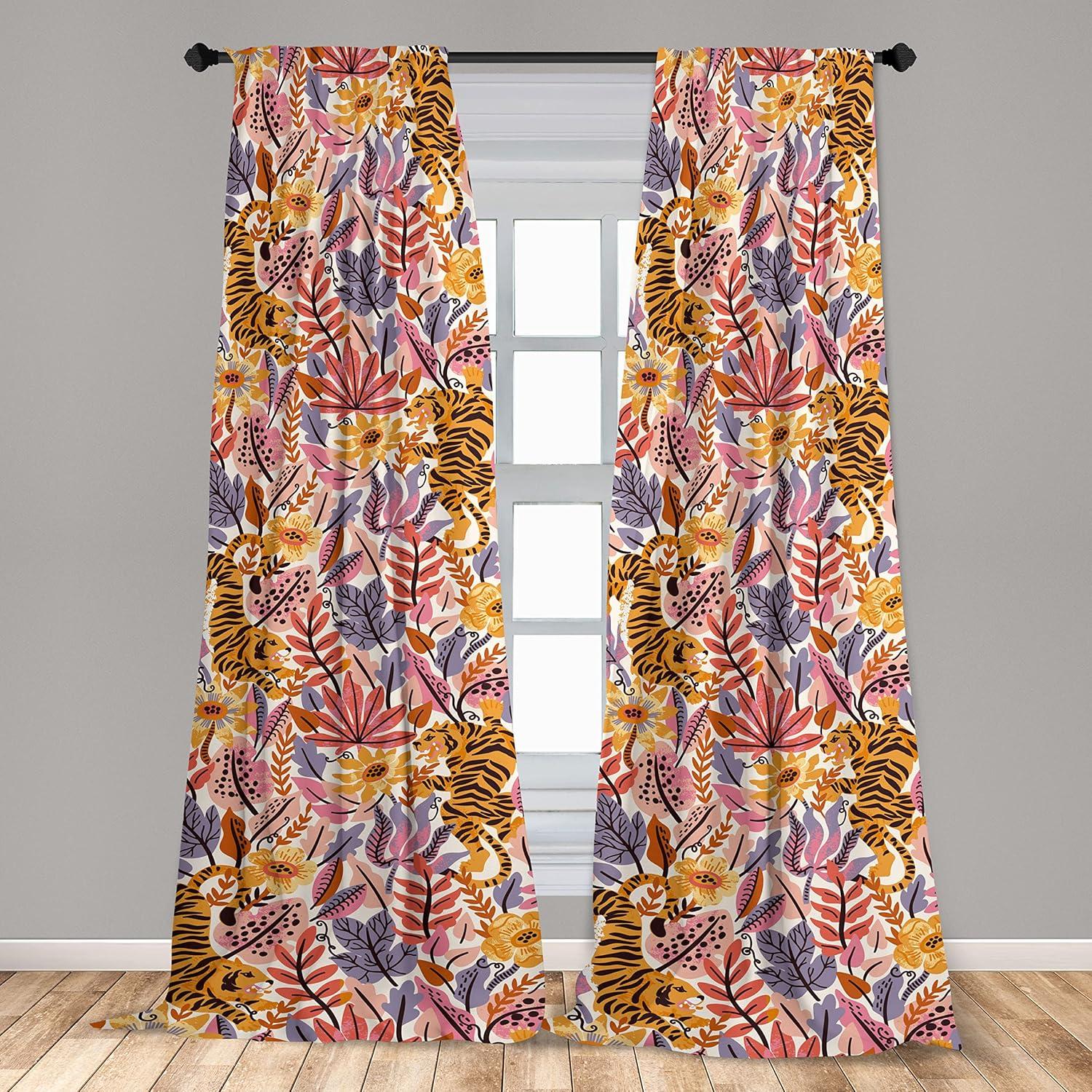 imageAmbesonne Exotic Boho Curtains Simple Design Modern Linear Flamingo Pattern with Leaves Neutral Art Window Treatments 2 Panel Set for Living Room Bedroom Pair of 28 x 63 Pale Azure Blue CoralCoral Marigold Pale Pink