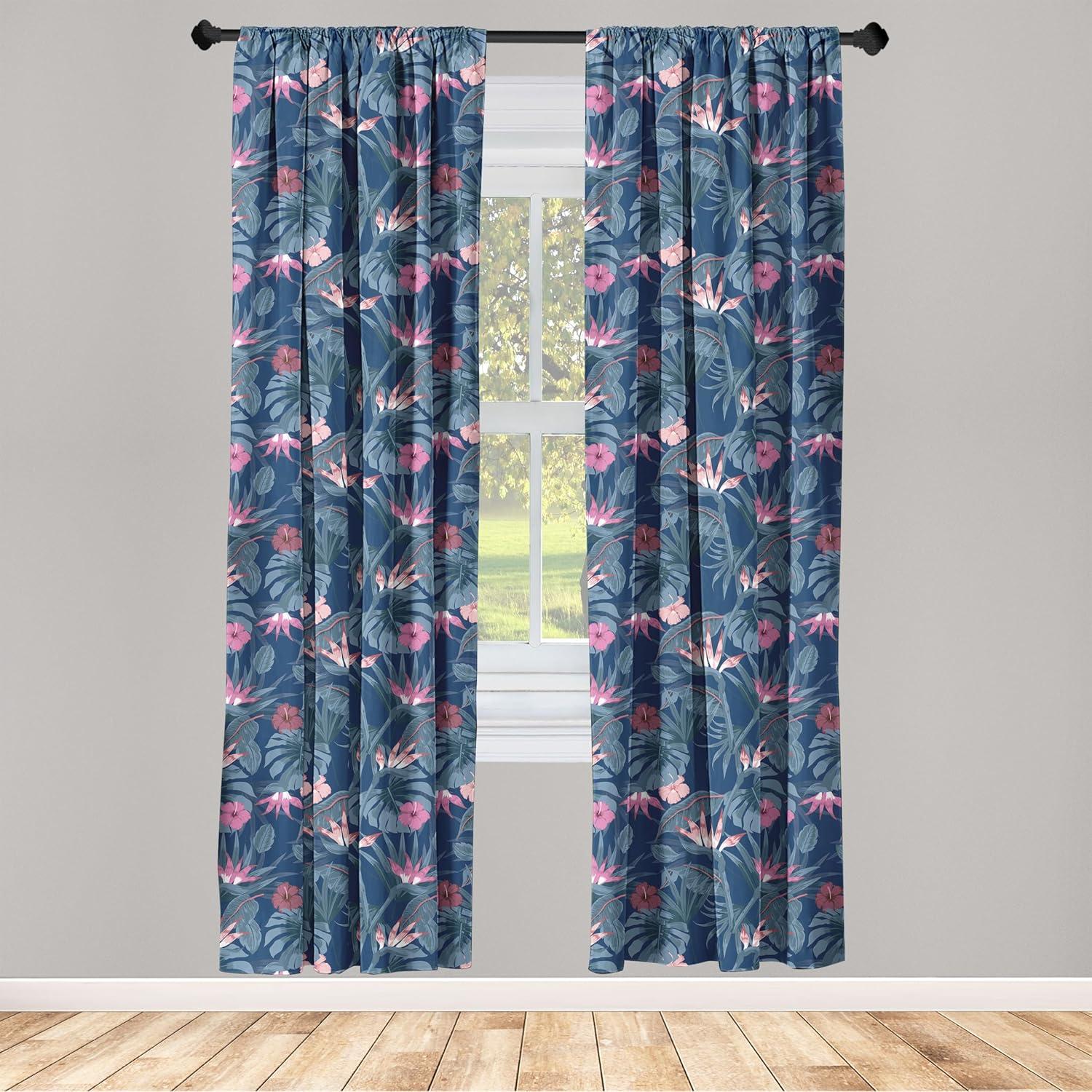 imageAmbesonne Exotic Boho Curtains Simple Design Modern Linear Flamingo Pattern with Leaves Neutral Art Window Treatments 2 Panel Set for Living Room Bedroom Pair of 28 x 63 Pale Azure Blue CoralDark Lavender and Blue Grey