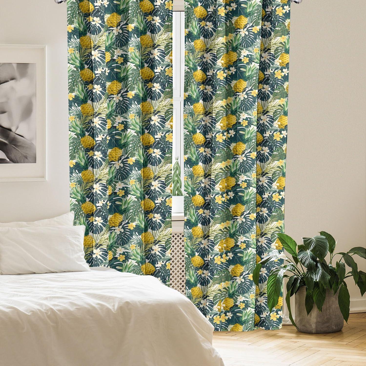 imageAmbesonne Exotic Boho Curtains Simple Design Modern Linear Flamingo Pattern with Leaves Neutral Art Window Treatments 2 Panel Set for Living Room Bedroom Pair of 28 x 63 Pale Azure Blue CoralReseda Green and Hunter Green