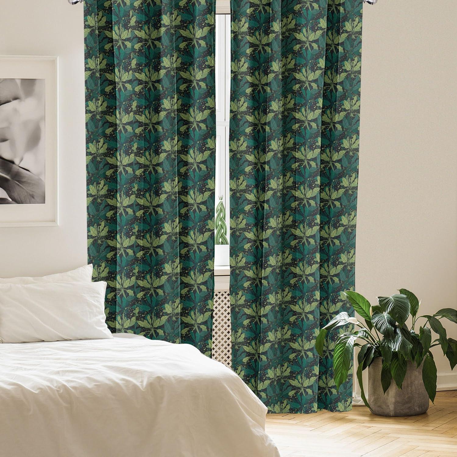 imageAmbesonne Exotic Boho Curtains Simple Design Modern Linear Flamingo Pattern with Leaves Neutral Art Window Treatments 2 Panel Set for Living Room Bedroom Pair of 28 x 63 Pale Azure Blue CoralFern Green and Jade Green