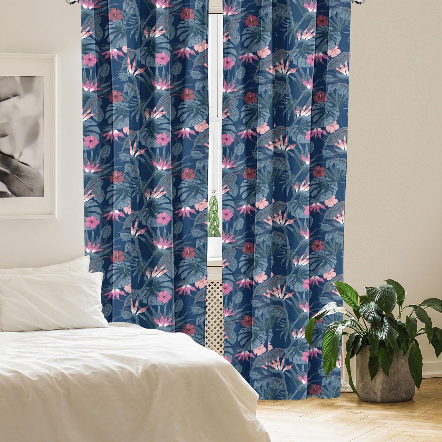 imageAmbesonne Exotic Boho Curtains Simple Design Modern Linear Flamingo Pattern with Leaves Neutral Art Window Treatments 2 Panel Set for Living Room Bedroom Pair of 28 x 63 Pale Azure Blue CoralDark Lavender and Blue Grey
