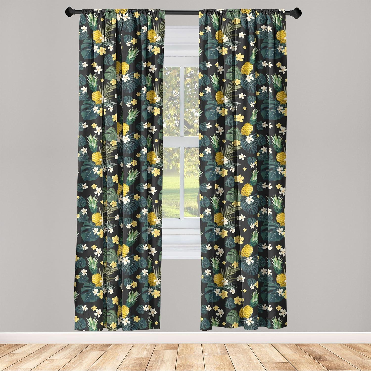 imageAmbesonne Exotic Boho Curtains Simple Design Modern Linear Flamingo Pattern with Leaves Neutral Art Window Treatments 2 Panel Set for Living Room Bedroom Pair of 28 x 63 Pale Azure Blue CoralSea Blue Mustard