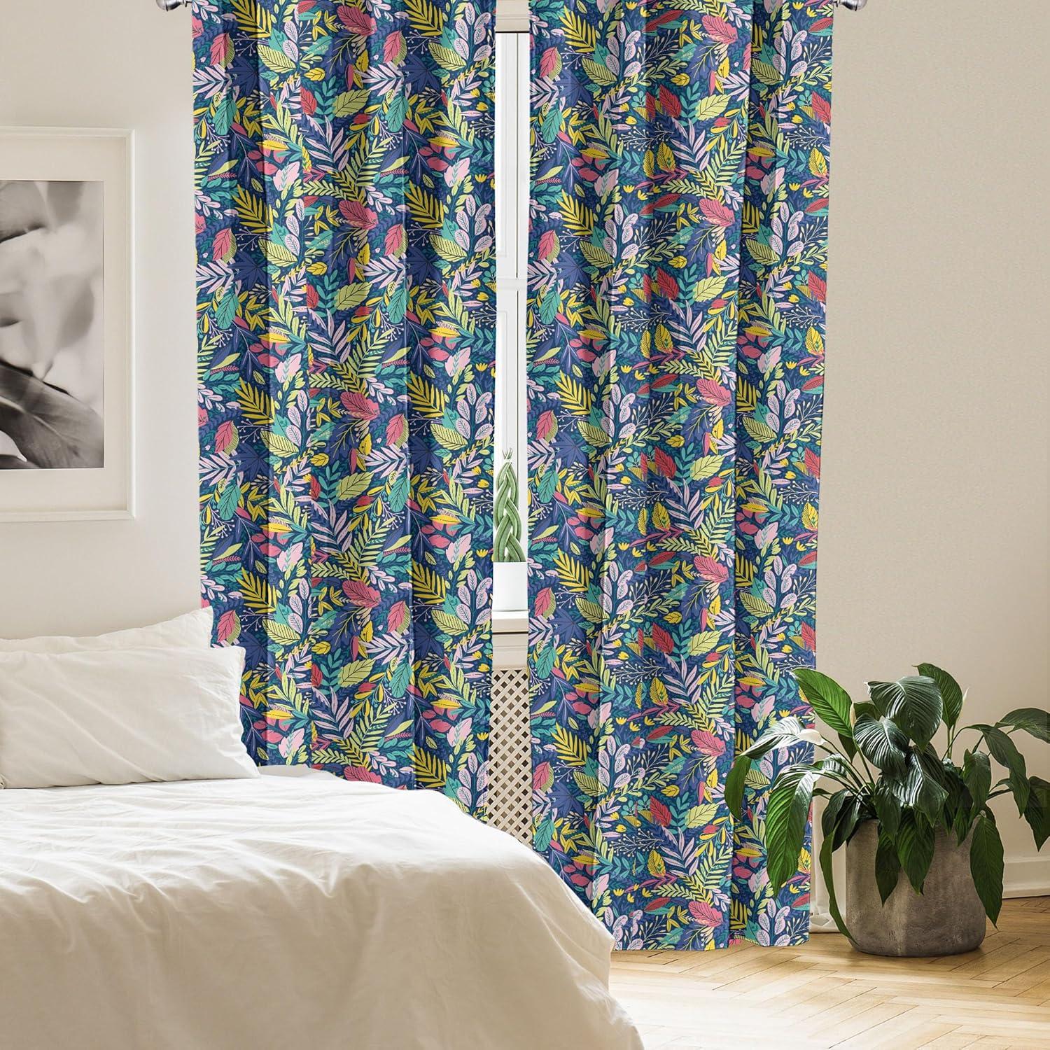 imageAmbesonne Exotic Boho Curtains Simple Design Modern Linear Flamingo Pattern with Leaves Neutral Art Window Treatments 2 Panel Set for Living Room Bedroom Pair of 28 x 63 Pale Azure Blue CoralPale Green Rose Coral