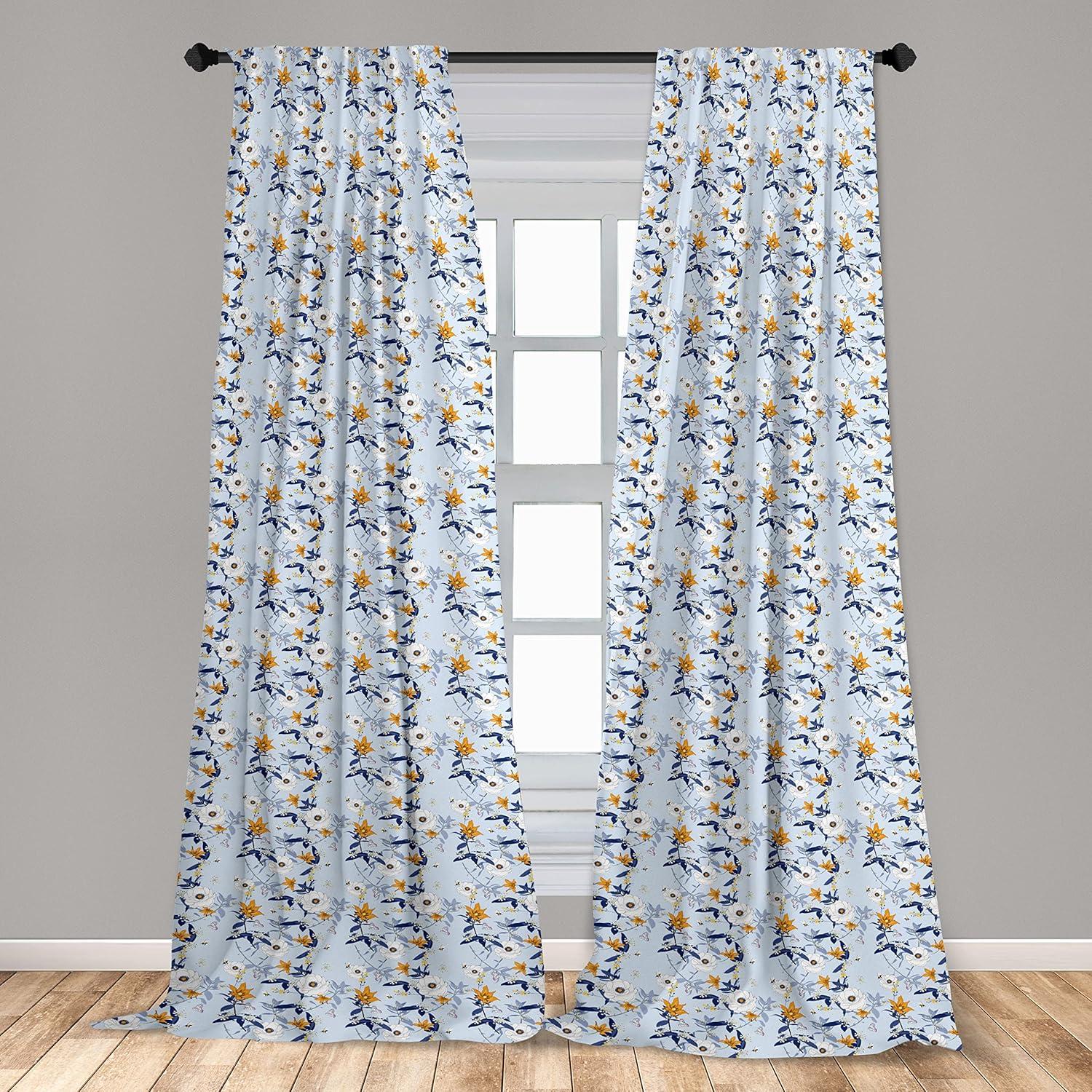 imageAmbesonne Exotic Boho Curtains Simple Design Modern Linear Flamingo Pattern with Leaves Neutral Art Window Treatments 2 Panel Set for Living Room Bedroom Pair of 28 x 63 Pale Azure Blue CoralPale Azure Blue and Apricot
