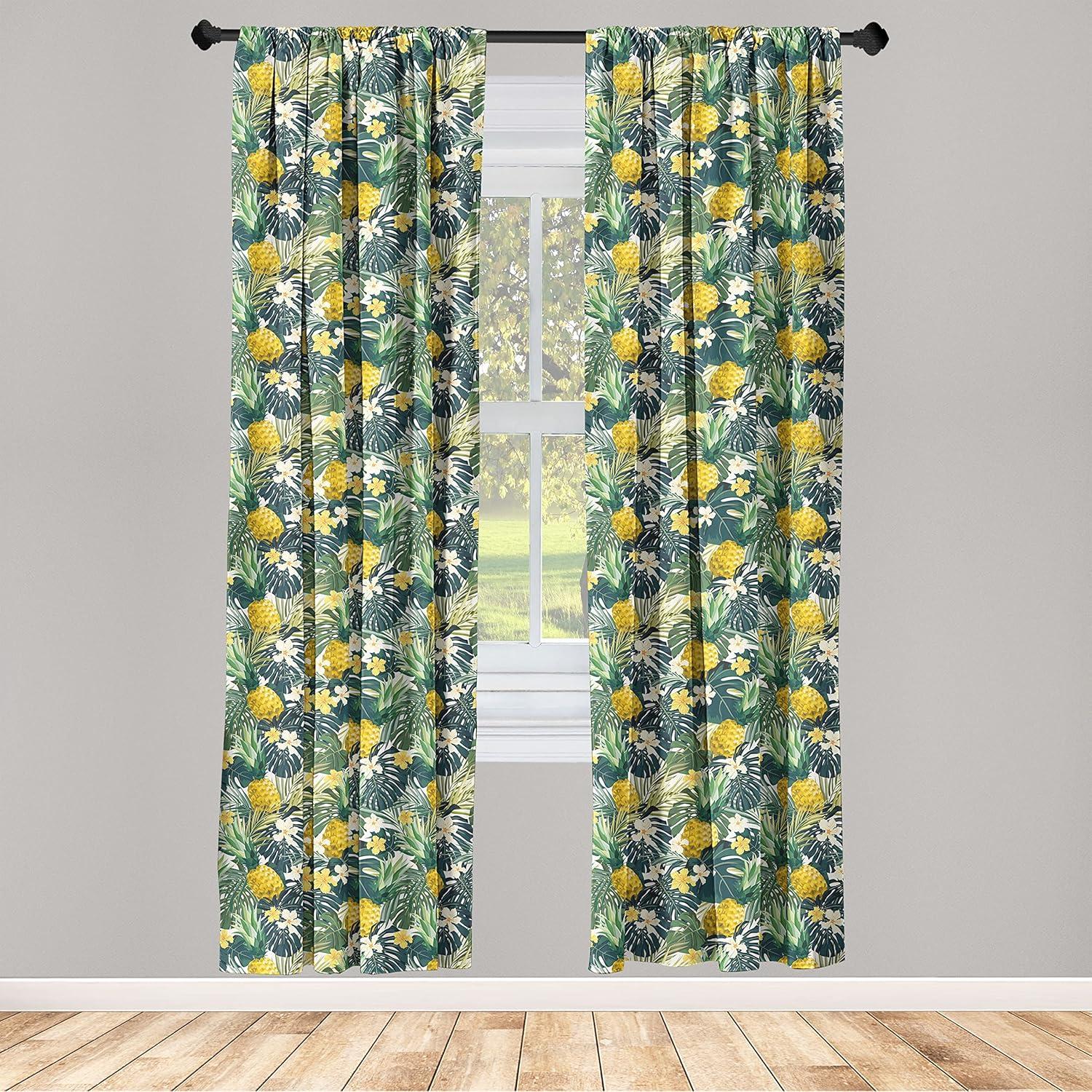 imageAmbesonne Exotic Boho Curtains Simple Design Modern Linear Flamingo Pattern with Leaves Neutral Art Window Treatments 2 Panel Set for Living Room Bedroom Pair of 28 x 63 Pale Azure Blue CoralReseda Green and Hunter Green