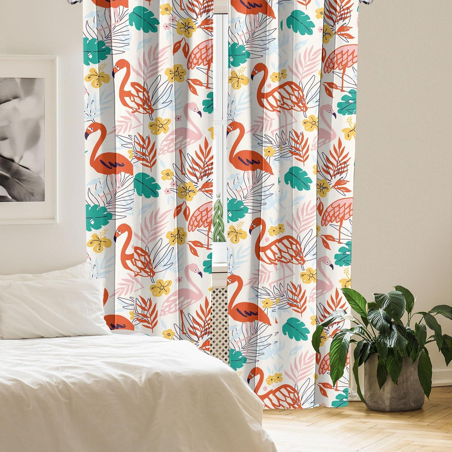 imageAmbesonne Exotic Boho Curtains Simple Design Modern Linear Flamingo Pattern with Leaves Neutral Art Window Treatments 2 Panel Set for Living Room Bedroom Pair of 28 x 63 Pale Azure Blue CoralDark Pink Jade Green