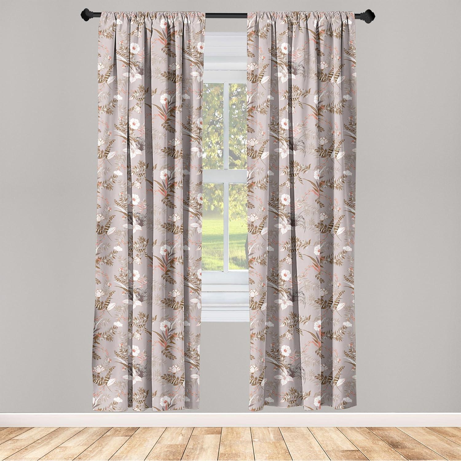 imageAmbesonne Exotic Boho Curtains Simple Design Modern Linear Flamingo Pattern with Leaves Neutral Art Window Treatments 2 Panel Set for Living Room Bedroom Pair of 28 x 63 Pale Azure Blue CoralGreen Brown White Coral