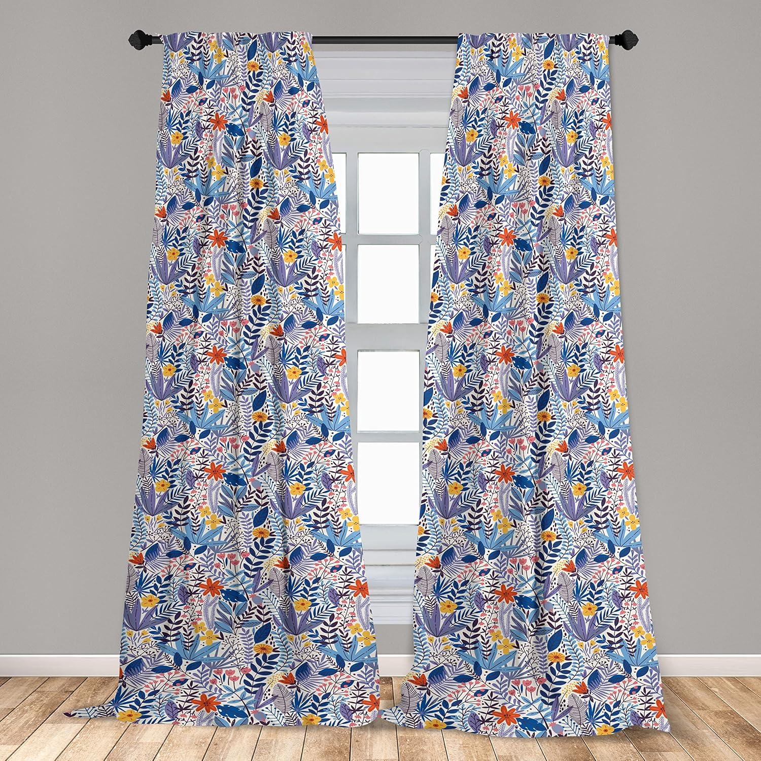 imageAmbesonne Exotic Boho Curtains Simple Design Modern Linear Flamingo Pattern with Leaves Neutral Art Window Treatments 2 Panel Set for Living Room Bedroom Pair of 28 x 63 Pale Azure Blue CoralDark Pink Dark Lavender