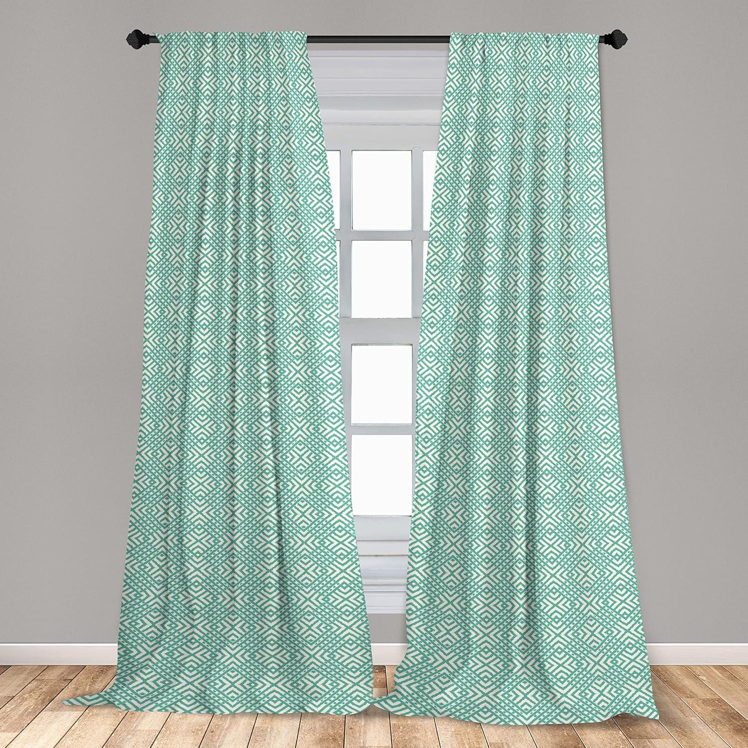 imageAmbesonne Exotic Boho Curtains Simple Design Modern Linear Flamingo Pattern with Leaves Neutral Art Window Treatments 2 Panel Set for Living Room Bedroom Pair of 28 x 63 Pale Azure Blue CoralSea Green and Almond Green