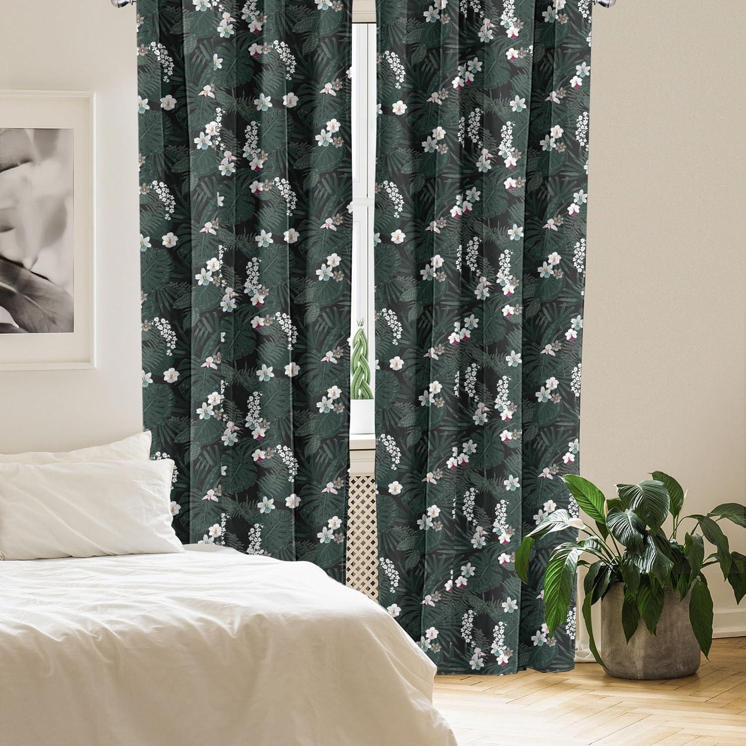 imageAmbesonne Exotic Boho Curtains Simple Design Modern Linear Flamingo Pattern with Leaves Neutral Art Window Treatments 2 Panel Set for Living Room Bedroom Pair of 28 x 63 Pale Azure Blue CoralOff White Forest Green