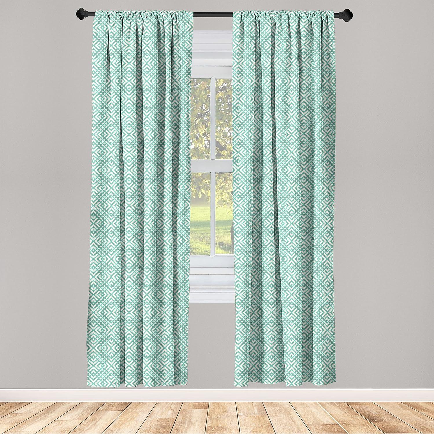 imageAmbesonne Exotic Boho Curtains Simple Design Modern Linear Flamingo Pattern with Leaves Neutral Art Window Treatments 2 Panel Set for Living Room Bedroom Pair of 28 x 63 Pale Azure Blue CoralSea Green and Almond Green