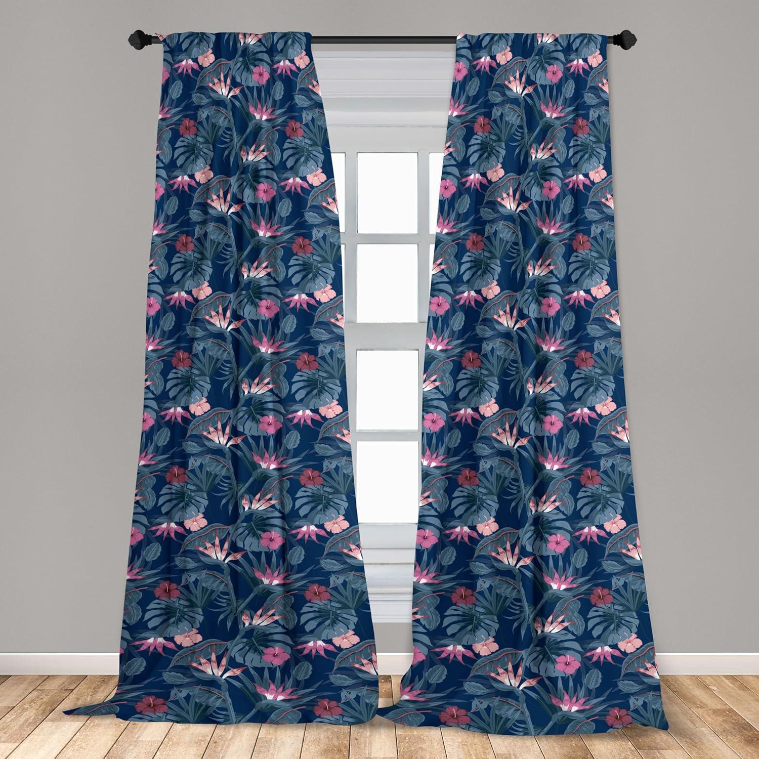 imageAmbesonne Exotic Boho Curtains Simple Design Modern Linear Flamingo Pattern with Leaves Neutral Art Window Treatments 2 Panel Set for Living Room Bedroom Pair of 28 x 63 Pale Azure Blue CoralDark Lavender and Blue Grey