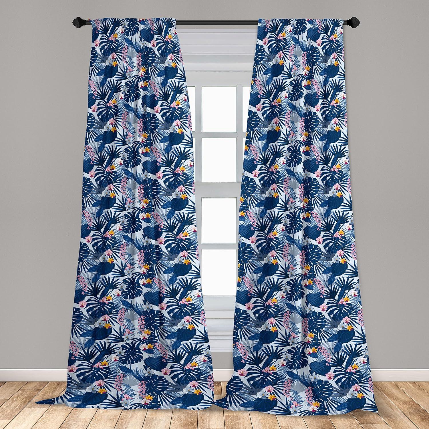 imageAmbesonne Exotic Boho Curtains Simple Design Modern Linear Flamingo Pattern with Leaves Neutral Art Window Treatments 2 Panel Set for Living Room Bedroom Pair of 28 x 63 Pale Azure Blue CoralDark Lavender Pale Pink