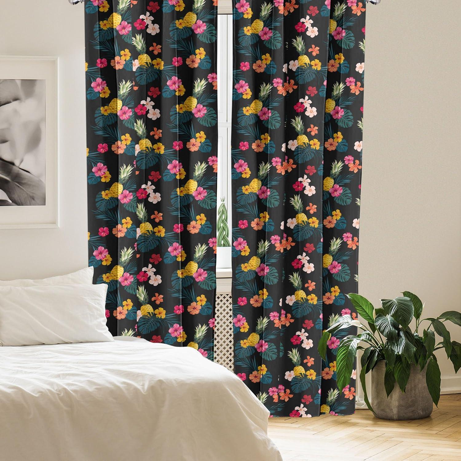 imageAmbesonne Exotic Boho Curtains Simple Design Modern Linear Flamingo Pattern with Leaves Neutral Art Window Treatments 2 Panel Set for Living Room Bedroom Pair of 28 x 63 Pale Azure Blue CoralSea Blue Magenta Mustard