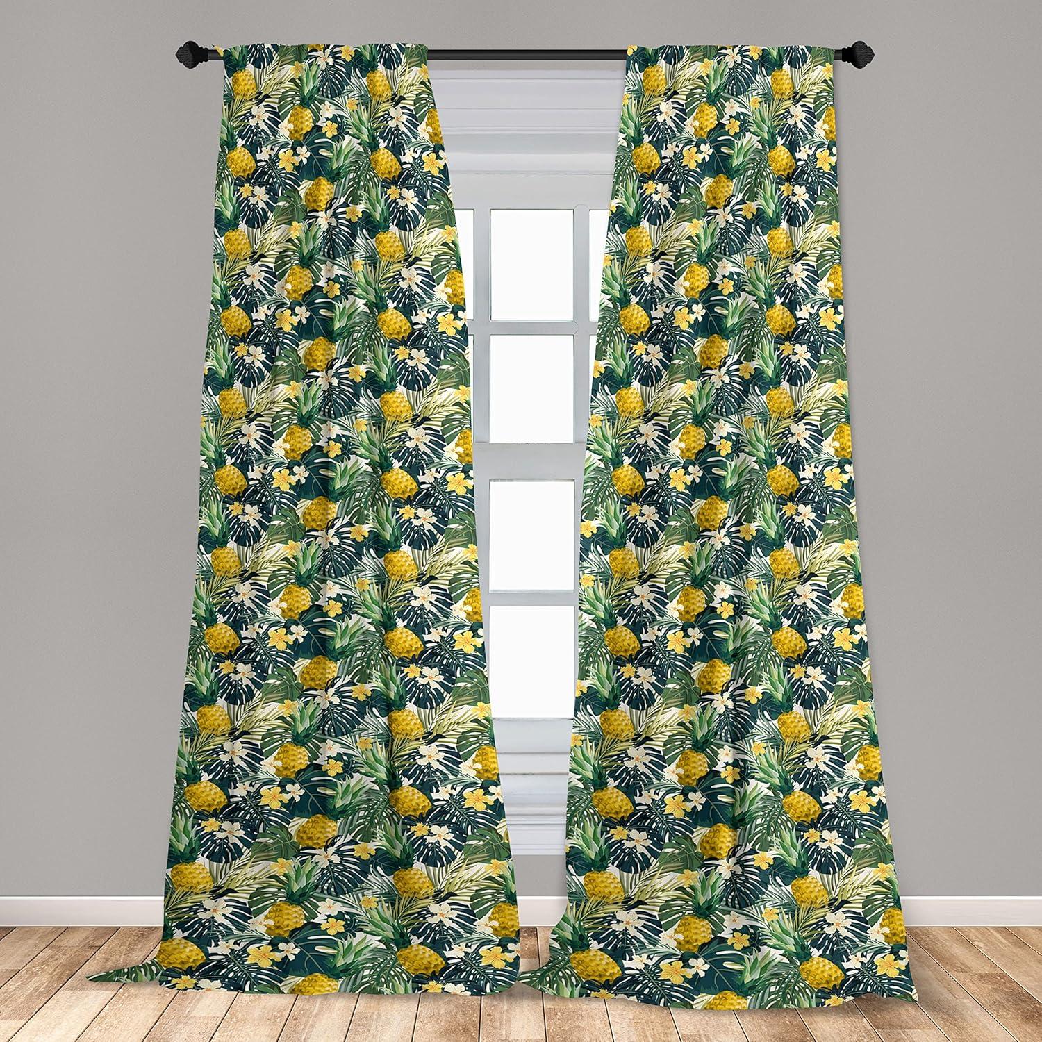 imageAmbesonne Exotic Boho Curtains Simple Design Modern Linear Flamingo Pattern with Leaves Neutral Art Window Treatments 2 Panel Set for Living Room Bedroom Pair of 28 x 63 Pale Azure Blue CoralReseda Green and Hunter Green