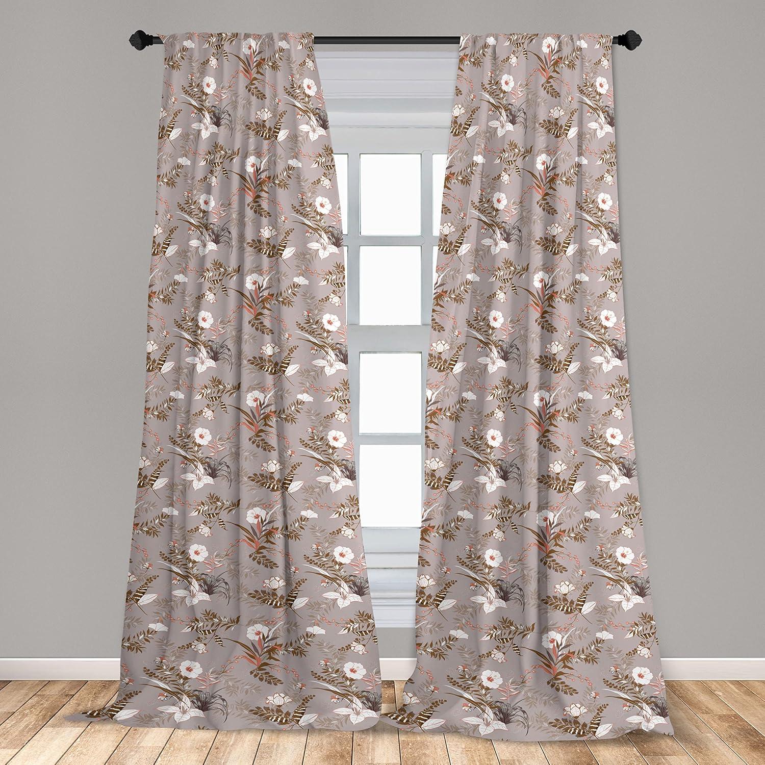 imageAmbesonne Exotic Boho Curtains Simple Design Modern Linear Flamingo Pattern with Leaves Neutral Art Window Treatments 2 Panel Set for Living Room Bedroom Pair of 28 x 63 Pale Azure Blue CoralGreen Brown White Coral