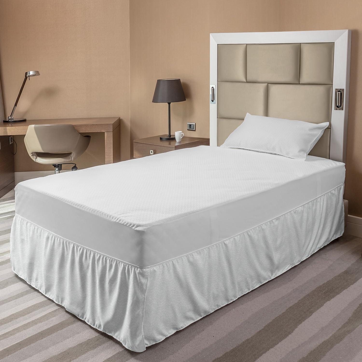 imageAmbesonne Floral Bedskirt Soft Toned Flower Petals Traditional Oriental Leafy in Neutral Muted Tones Bedroom Decor Wrap Around Elastic Bed Skirt Gathered Design TwinTwin XL Pale Taupe and White