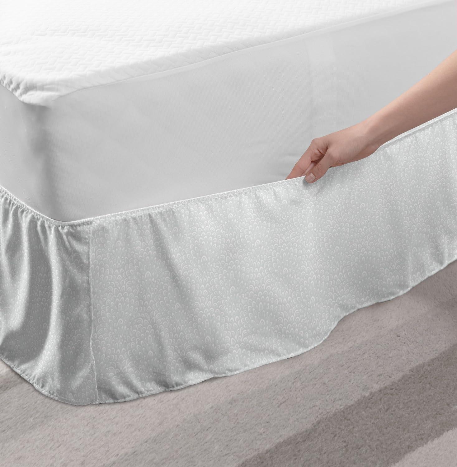 imageAmbesonne Floral Bedskirt Soft Toned Flower Petals Traditional Oriental Leafy in Neutral Muted Tones Bedroom Decor Wrap Around Elastic Bed Skirt Gathered Design TwinTwin XL Pale Taupe and White