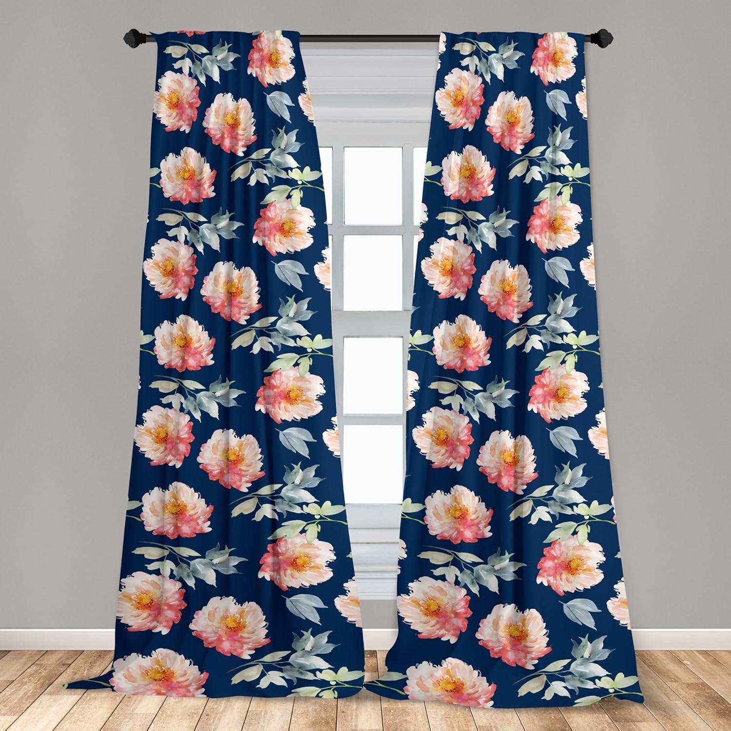 imageAmbesonne Floral Curtains Fashion Design Garden Artwork of Repetitive Red Peony Flowers Neutral Window Treatments 2 Panel Set for Living Room Bedroom Pair of 28 x 84 Dark Coral Pale CaramelCoral Beige Night Blue