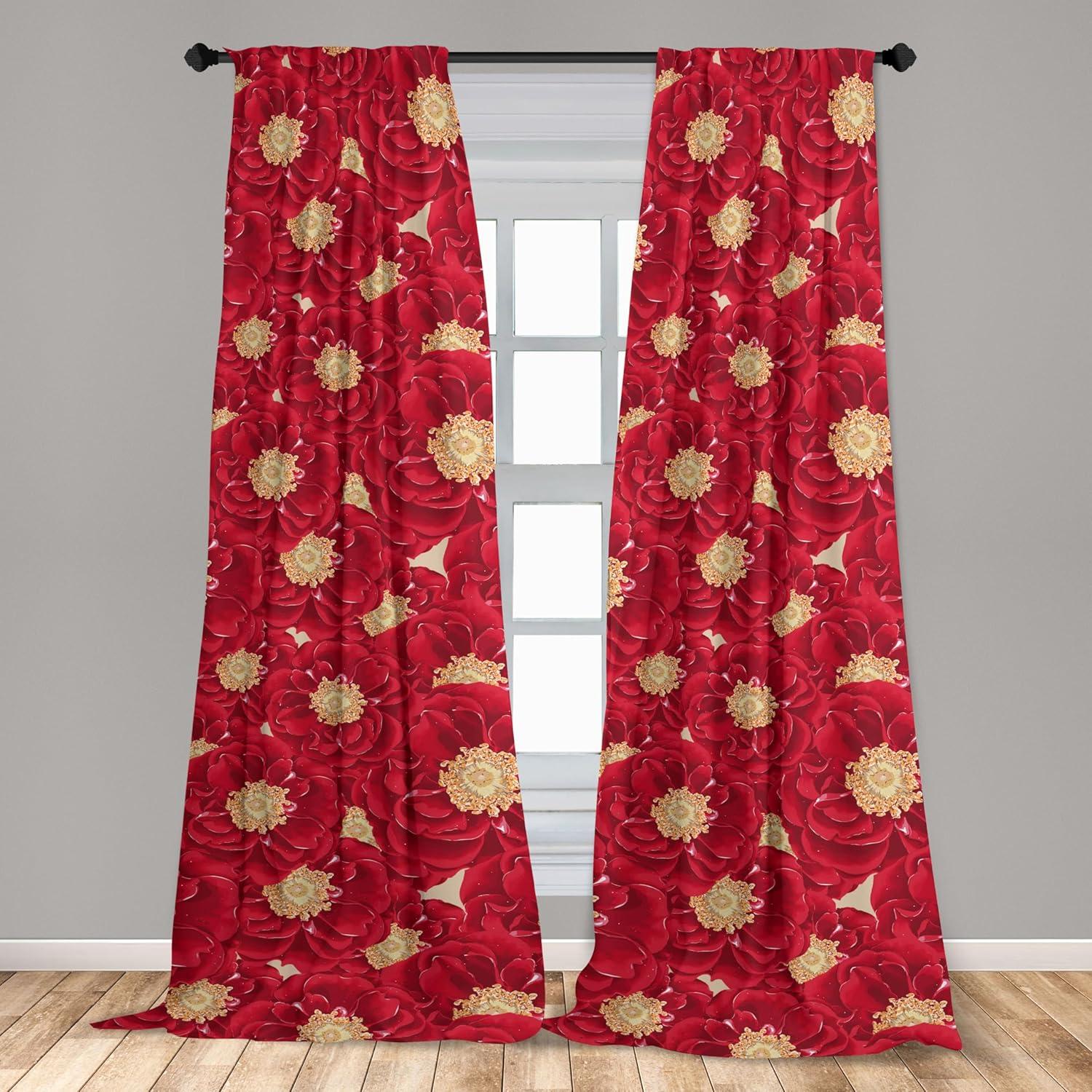 imageAmbesonne Floral Curtains Fashion Design Garden Artwork of Repetitive Red Peony Flowers Neutral Window Treatments 2 Panel Set for Living Room Bedroom Pair of 28 x 84 Dark Coral Pale CaramelDark Coral Pale Caramel
