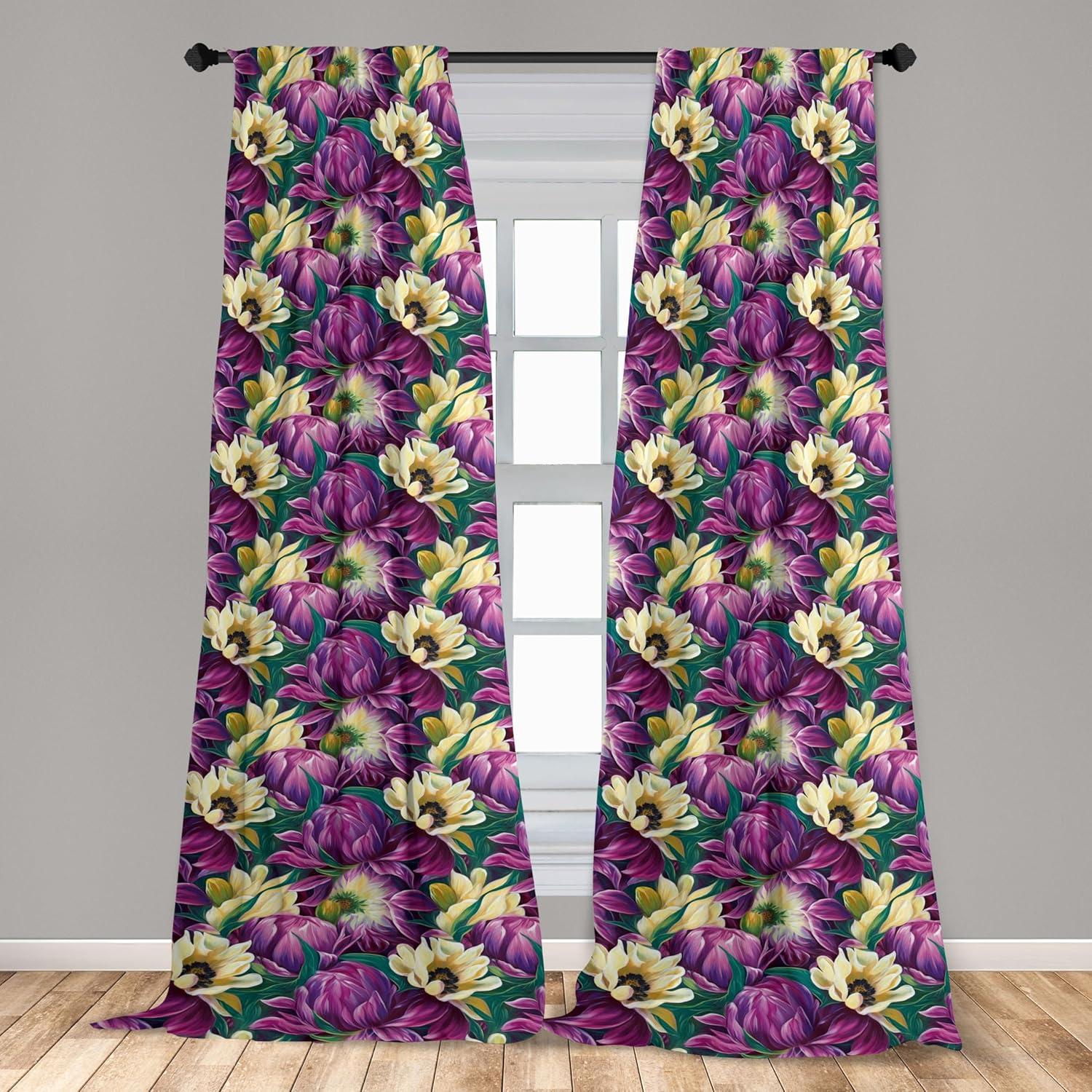 imageAmbesonne Floral Curtains Fashion Design Garden Artwork of Repetitive Red Peony Flowers Neutral Window Treatments 2 Panel Set for Living Room Bedroom Pair of 28 x 84 Dark Coral Pale CaramelPurple Pale Yellow and Green