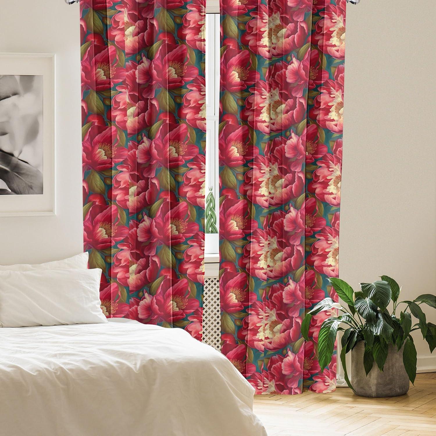 imageAmbesonne Floral Curtains Fashion Design Garden Artwork of Repetitive Red Peony Flowers Neutral Window Treatments 2 Panel Set for Living Room Bedroom Pair of 28 x 84 Dark Coral Pale CaramelSlate Brown Dark Coral