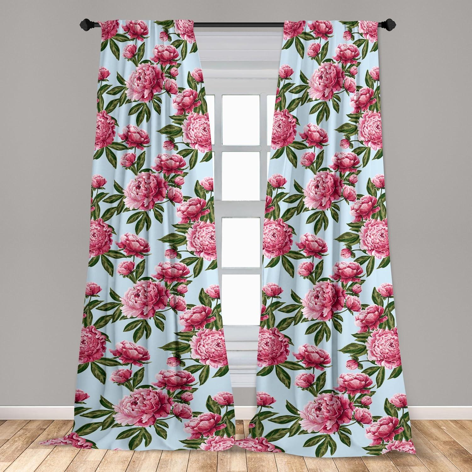 imageAmbesonne Floral Curtains Fashion Design Garden Artwork of Repetitive Red Peony Flowers Neutral Window Treatments 2 Panel Set for Living Room Bedroom Pair of 28 x 84 Dark Coral Pale CaramelPink Green and Soft Blue