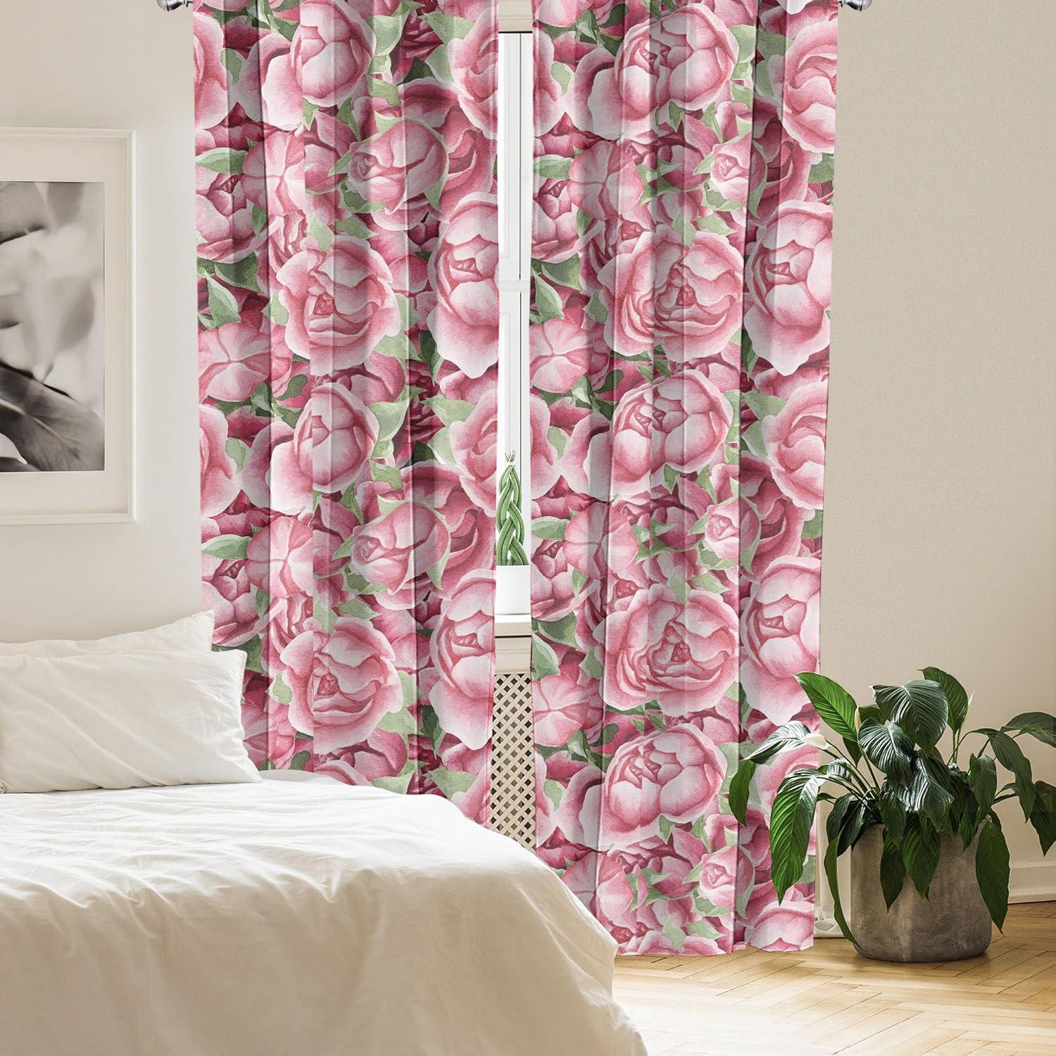 imageAmbesonne Floral Curtains Fashion Design Garden Artwork of Repetitive Red Peony Flowers Neutral Window Treatments 2 Panel Set for Living Room Bedroom Pair of 28 x 84 Dark Coral Pale CaramelPale Pink Laurel Green