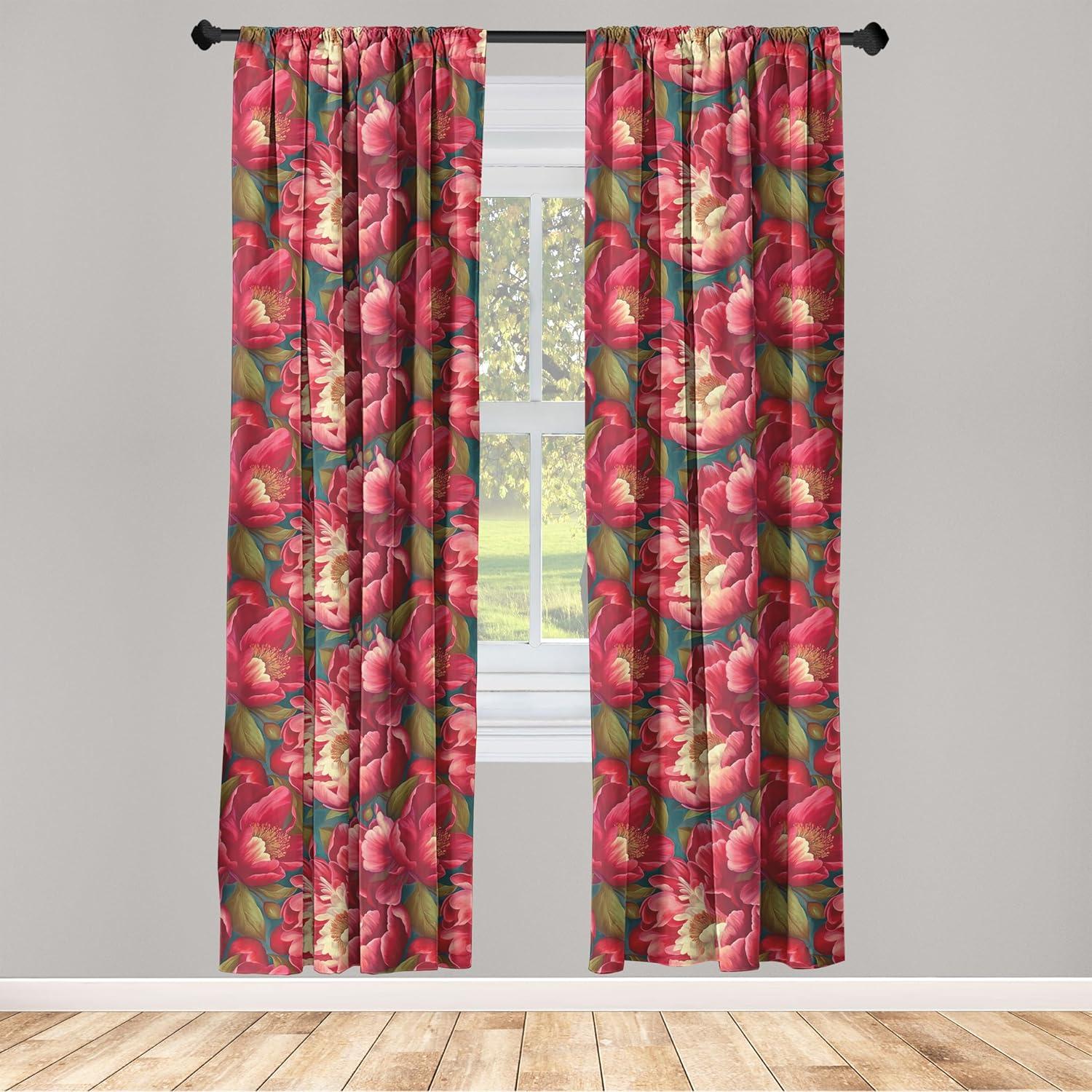 imageAmbesonne Floral Curtains Fashion Design Garden Artwork of Repetitive Red Peony Flowers Neutral Window Treatments 2 Panel Set for Living Room Bedroom Pair of 28 x 84 Dark Coral Pale CaramelSlate Brown Dark Coral