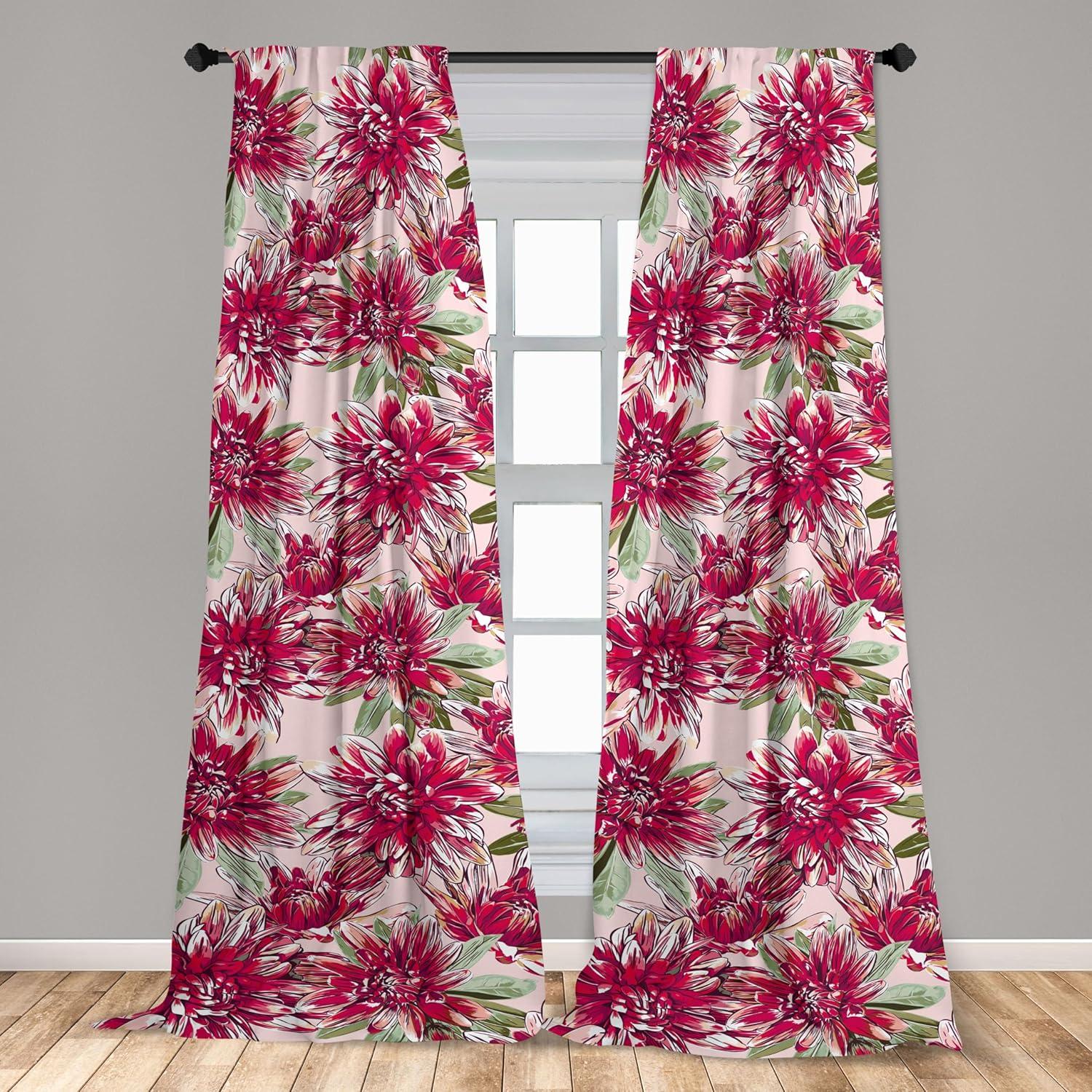 imageAmbesonne Floral Curtains Fashion Design Garden Artwork of Repetitive Red Peony Flowers Neutral Window Treatments 2 Panel Set for Living Room Bedroom Pair of 28 x 84 Dark Coral Pale CaramelPeacock Green and Magenta