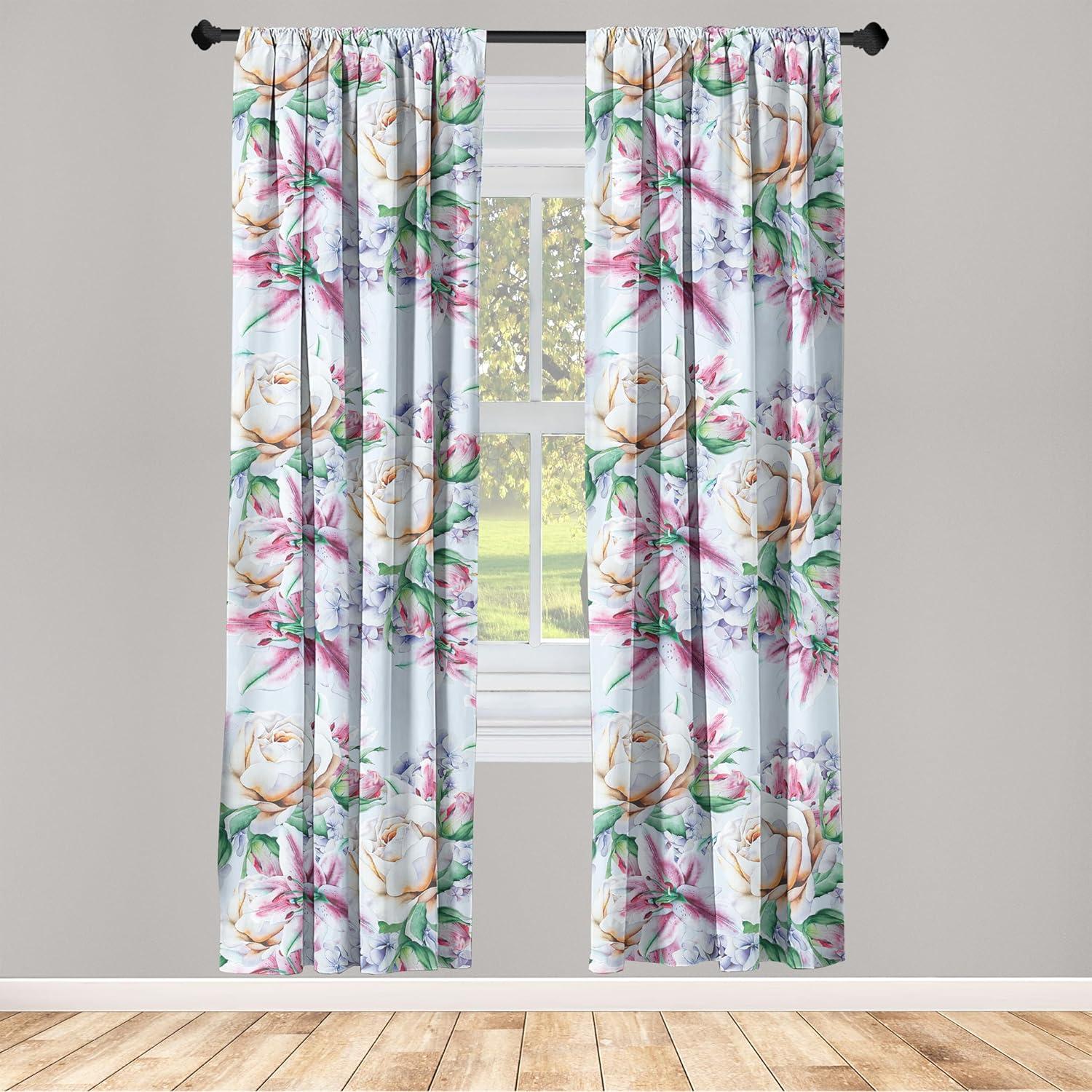 imageAmbesonne Floral Curtains Fashion Design Garden Artwork of Repetitive Red Peony Flowers Neutral Window Treatments 2 Panel Set for Living Room Bedroom Pair of 28 x 84 Dark Coral Pale CaramelFern Green Pale Rust
