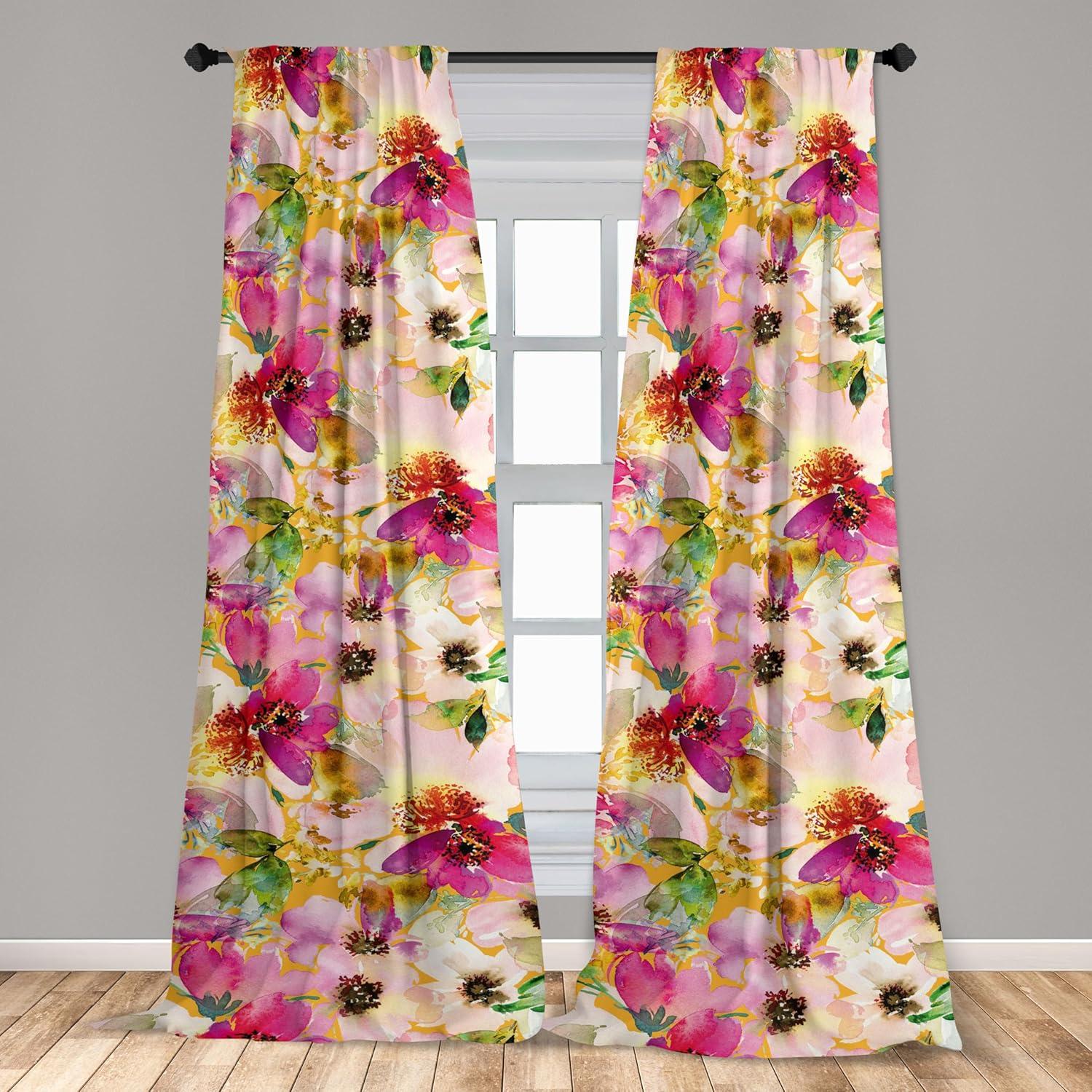 imageAmbesonne Floral Curtains Fashion Design Garden Artwork of Repetitive Red Peony Flowers Neutral Window Treatments 2 Panel Set for Living Room Bedroom Pair of 28 x 84 Dark Coral Pale CaramelPastel Pink Fern Green