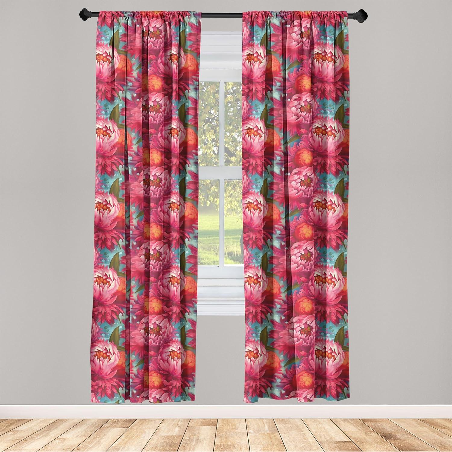 imageAmbesonne Floral Curtains Fashion Design Garden Artwork of Repetitive Red Peony Flowers Neutral Window Treatments 2 Panel Set for Living Room Bedroom Pair of 28 x 84 Dark Coral Pale CaramelDark Coral Turquoise