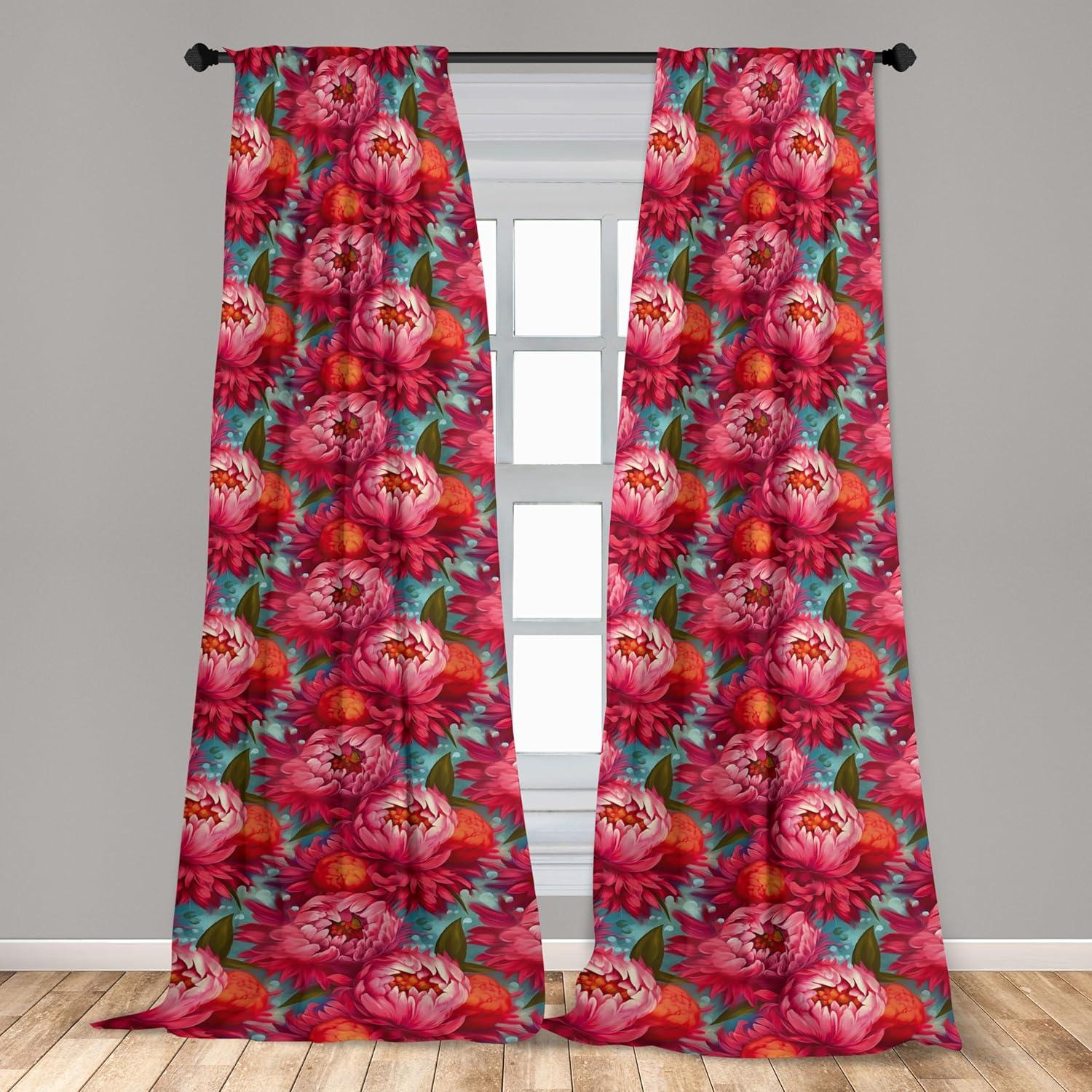 imageAmbesonne Floral Curtains Fashion Design Garden Artwork of Repetitive Red Peony Flowers Neutral Window Treatments 2 Panel Set for Living Room Bedroom Pair of 28 x 84 Dark Coral Pale CaramelDark Coral Turquoise