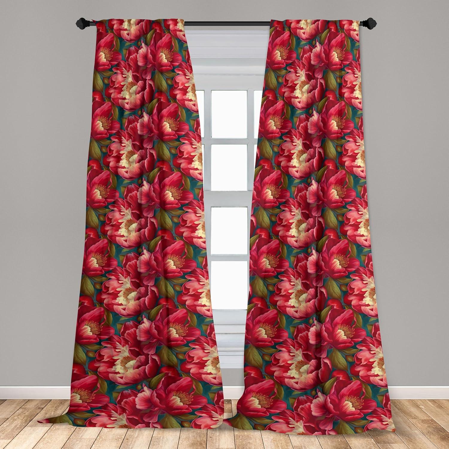 imageAmbesonne Floral Curtains Fashion Design Garden Artwork of Repetitive Red Peony Flowers Neutral Window Treatments 2 Panel Set for Living Room Bedroom Pair of 28 x 84 Dark Coral Pale CaramelSlate Brown Dark Coral