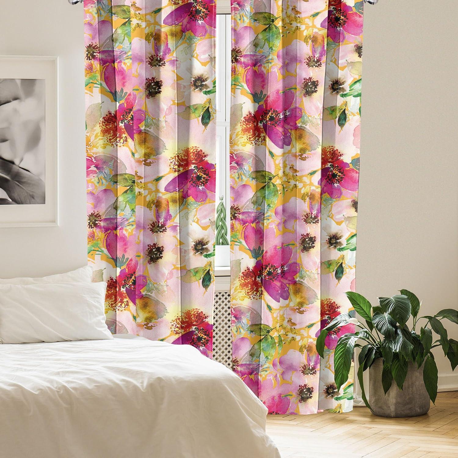 imageAmbesonne Floral Curtains Fashion Design Garden Artwork of Repetitive Red Peony Flowers Neutral Window Treatments 2 Panel Set for Living Room Bedroom Pair of 28 x 84 Dark Coral Pale CaramelPastel Pink Fern Green
