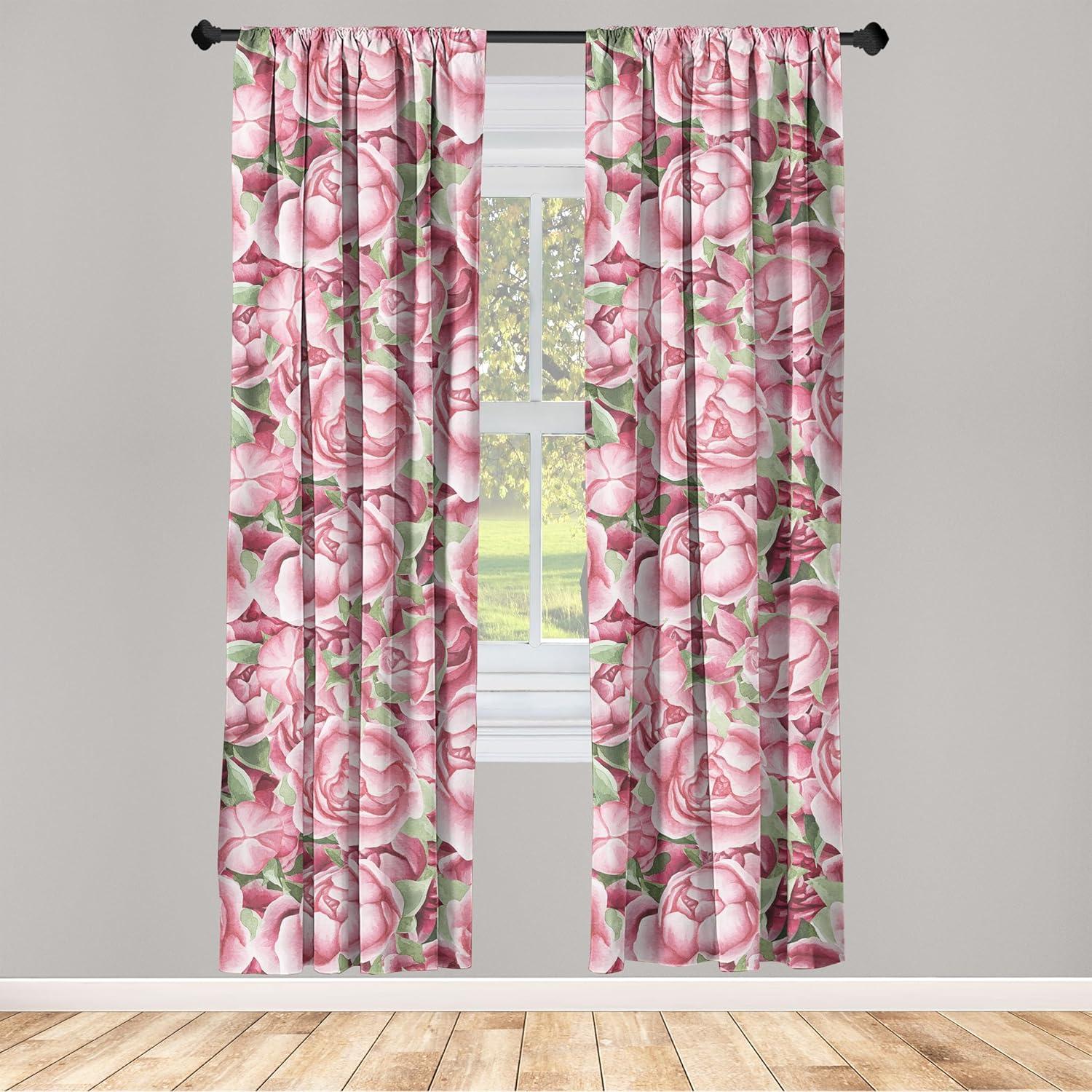 imageAmbesonne Floral Curtains Fashion Design Garden Artwork of Repetitive Red Peony Flowers Neutral Window Treatments 2 Panel Set for Living Room Bedroom Pair of 28 x 84 Dark Coral Pale CaramelPale Pink Laurel Green
