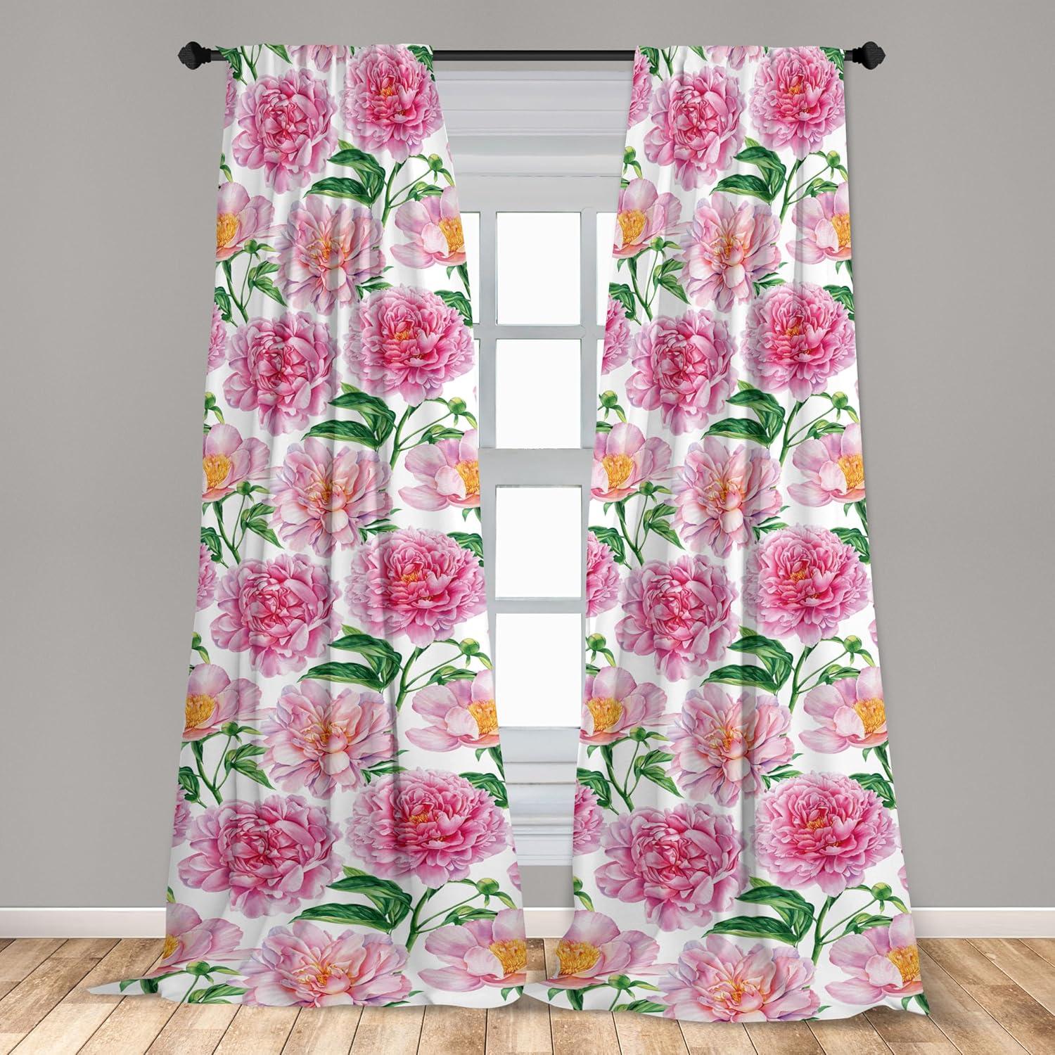 imageAmbesonne Floral Curtains Fashion Design Garden Artwork of Repetitive Red Peony Flowers Neutral Window Treatments 2 Panel Set for Living Room Bedroom Pair of 28 x 84 Dark Coral Pale CaramelPink White and Green