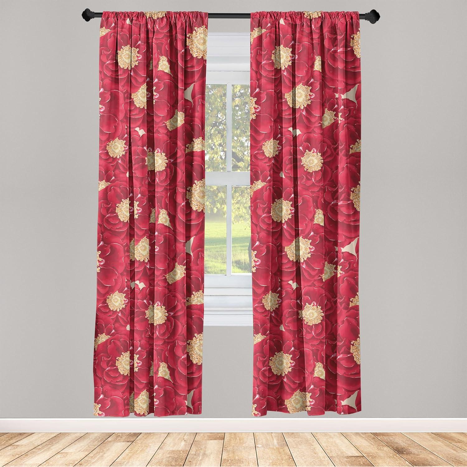 imageAmbesonne Floral Curtains Fashion Design Garden Artwork of Repetitive Red Peony Flowers Neutral Window Treatments 2 Panel Set for Living Room Bedroom Pair of 28 x 84 Dark Coral Pale CaramelDark Coral Pale Caramel