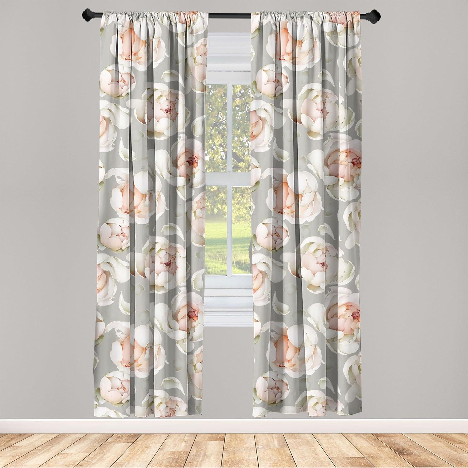 imageAmbesonne Floral Curtains Fashion Design Garden Artwork of Repetitive Red Peony Flowers Neutral Window Treatments 2 Panel Set for Living Room Bedroom Pair of 28 x 84 Dark Coral Pale CaramelPale Peach Dust and Off White