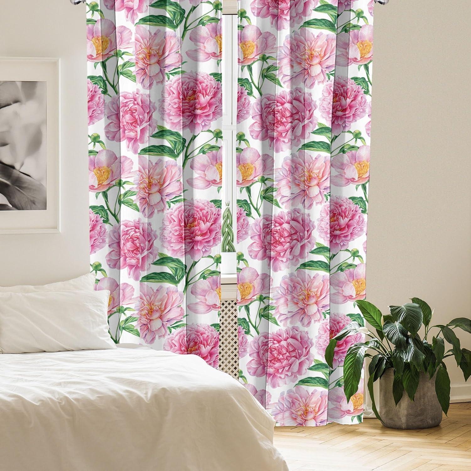 imageAmbesonne Floral Curtains Fashion Design Garden Artwork of Repetitive Red Peony Flowers Neutral Window Treatments 2 Panel Set for Living Room Bedroom Pair of 28 x 84 Dark Coral Pale CaramelPink White and Green