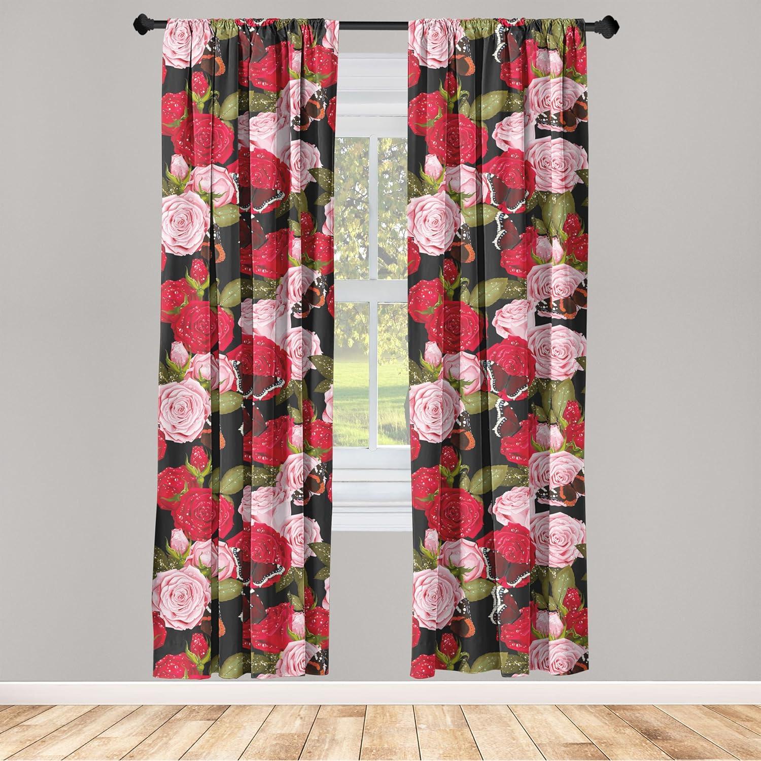 imageAmbesonne Floral Curtains Fashion Design Garden Artwork of Repetitive Red Peony Flowers Neutral Window Treatments 2 Panel Set for Living Room Bedroom Pair of 28 x 84 Dark Coral Pale CaramelDark Coral and Green Brown
