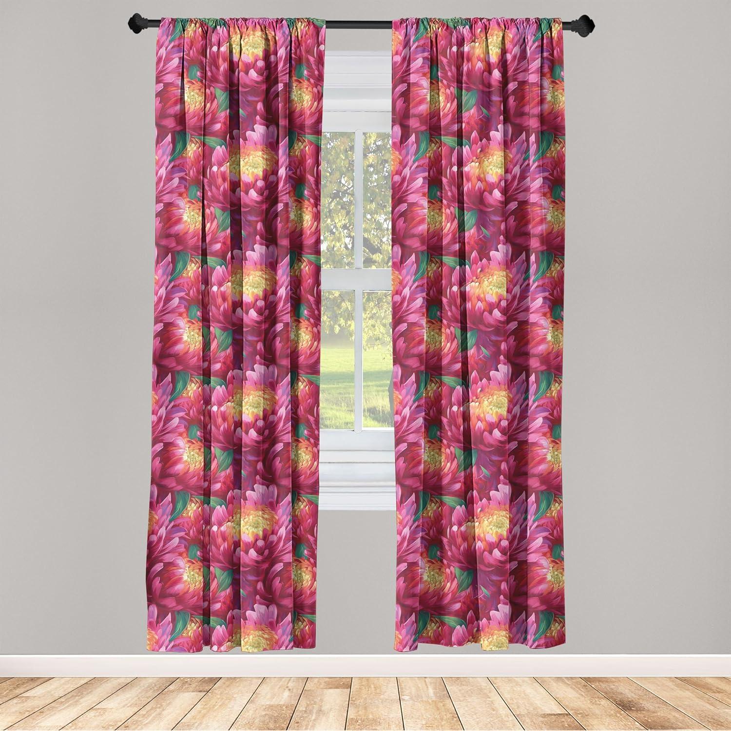 imageAmbesonne Floral Curtains Fashion Design Garden Artwork of Repetitive Red Peony Flowers Neutral Window Treatments 2 Panel Set for Living Room Bedroom Pair of 28 x 84 Dark Coral Pale CaramelMagenta Yellow Jade Green